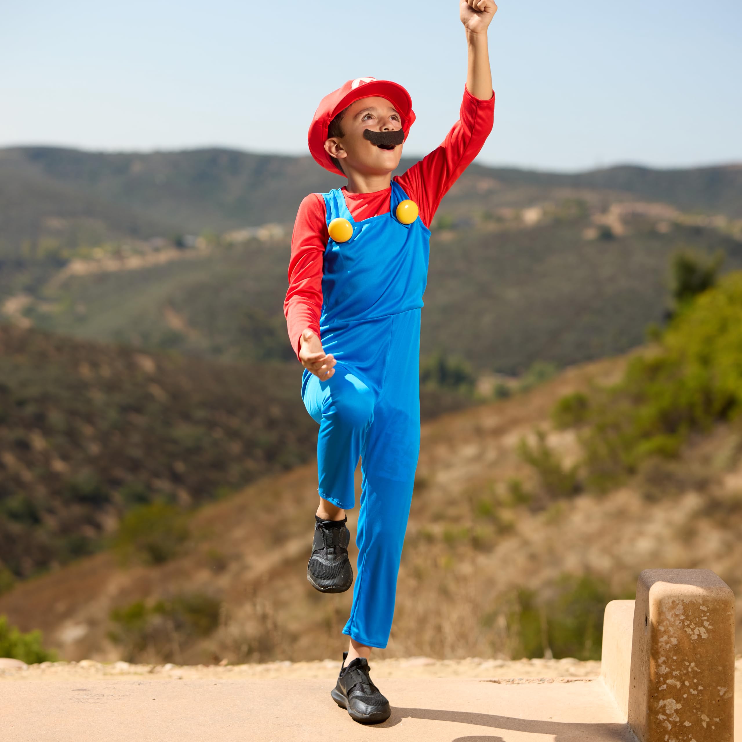 Super Mario - Disfraz Super Mario - Incluye Bigote y Gorro - Tallas XS, S, M - Para Niños de 3 a 8 Años