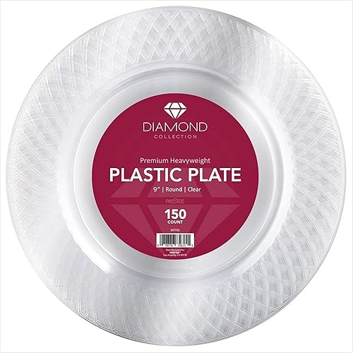 Miniatura 6 de Prestee Platos de plástico transparente, 150 unidades de platos duros desechables de 9 pulgadas para fiestas, elegantes pasteles, postres,