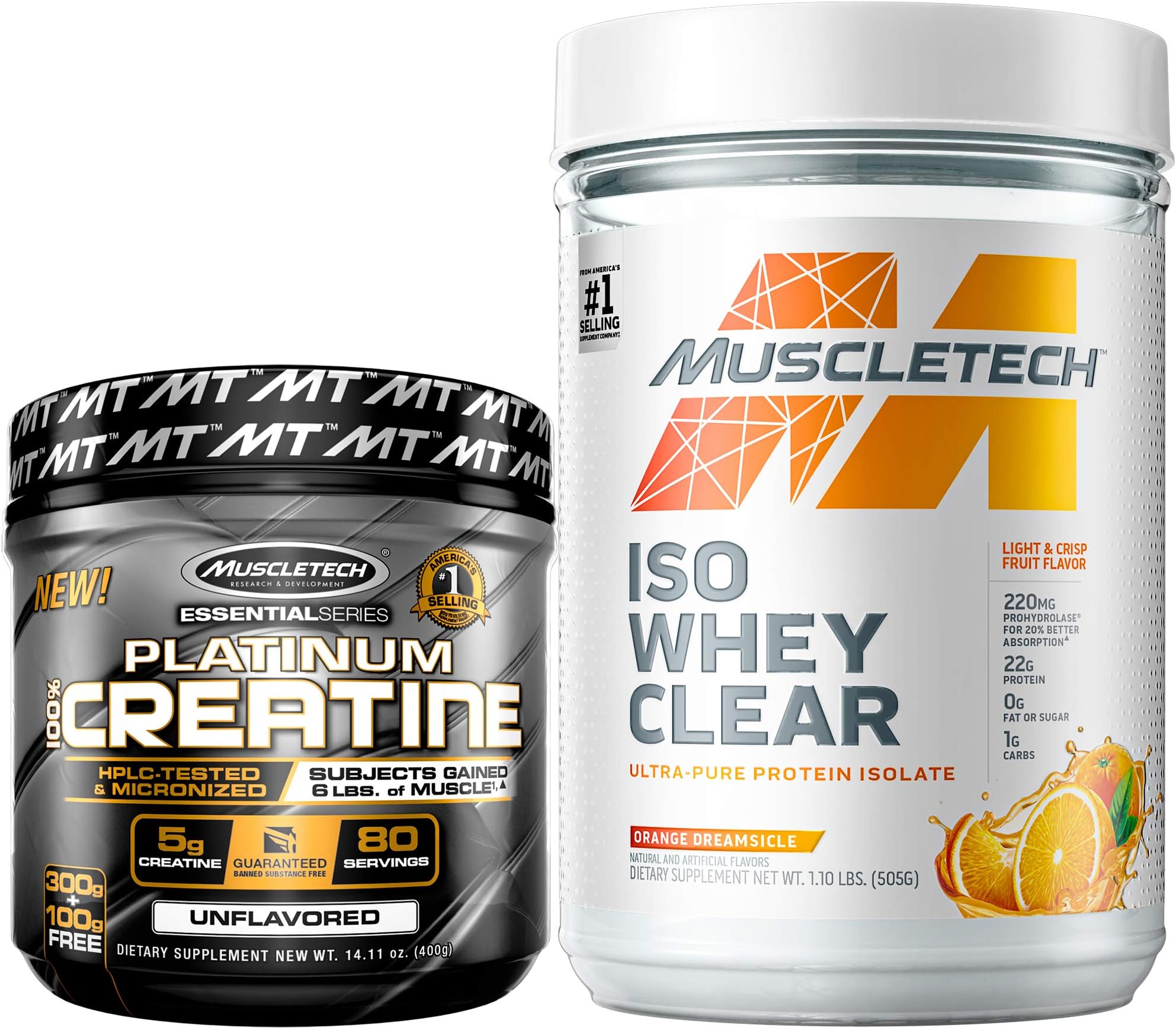 Creatine + Whey Protein Isolate Bundle Platinum Creatine Iso Whey Clear, Orange