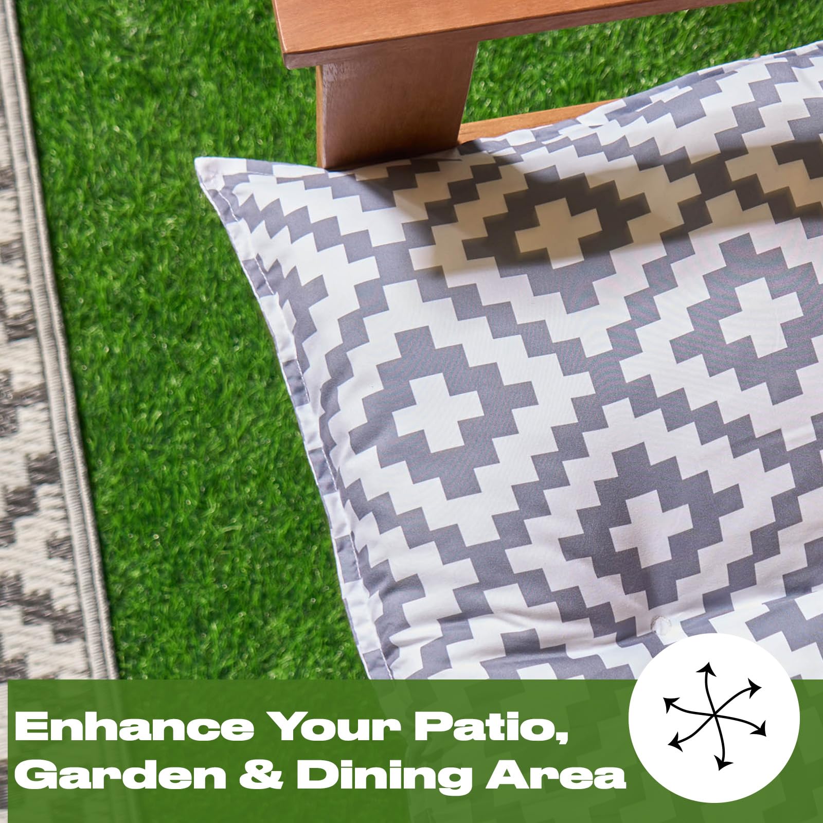 OHS Bench Cushion Grey Geometric, 2 Seater Garden Bench Cushion Seat Pad for Patio Kitchen Garden Furniture Cushions Soft Waterproof Comfy Dining Bench Indoor Outdoor Cushions — view 5