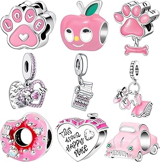 awaFanee 9 Pack Plated Silver Spacer Beads Charms fit Bracelet Dangle Set