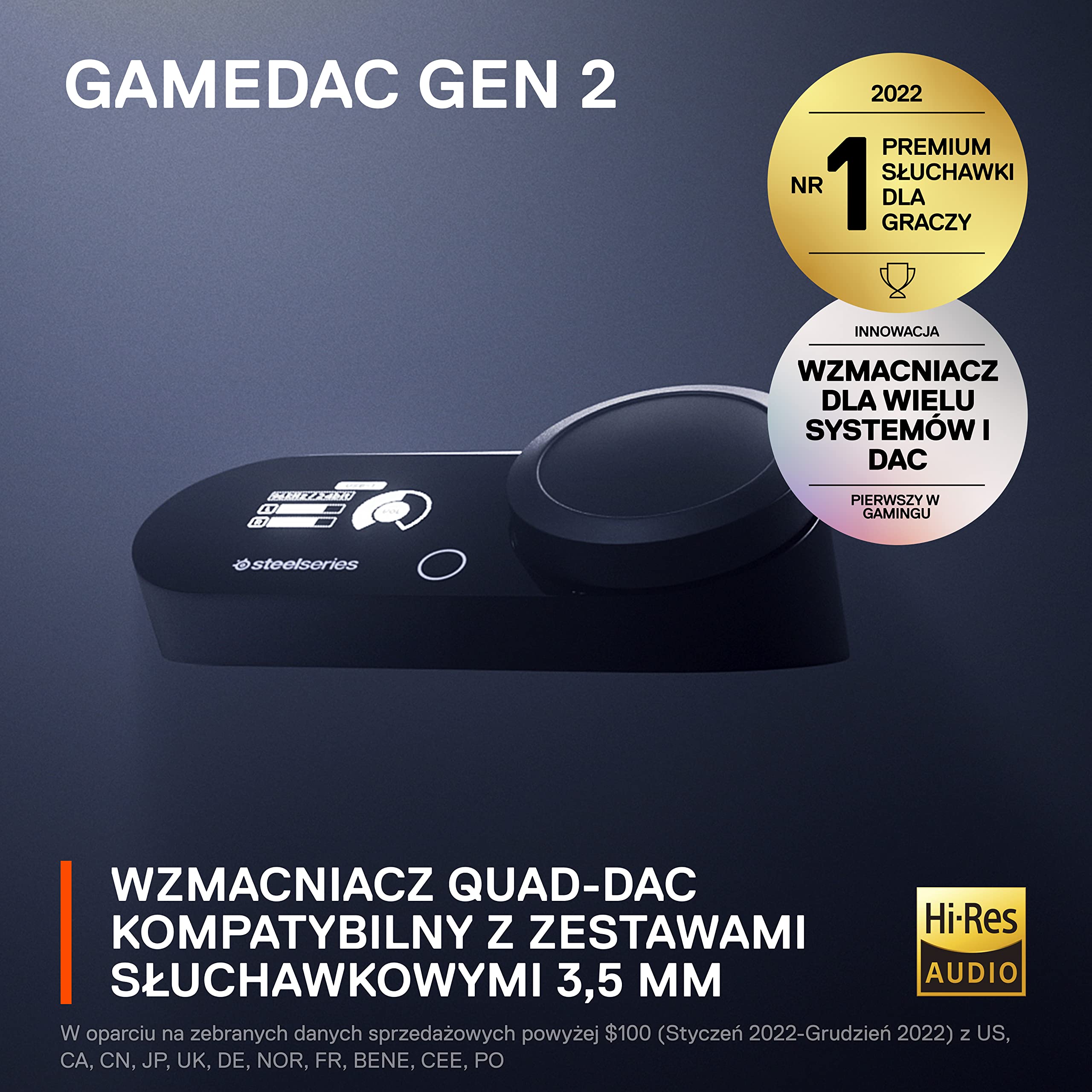 SteelSeries GameDAC Gen 2 Wzmacniacz audio o wysokiej rozdzielczości - ESS Sabre Quad-DAC - AI redukcja szumów - Dźwięk przestrzenny 360° - Certyfikat wysokiej rozdzielczości
