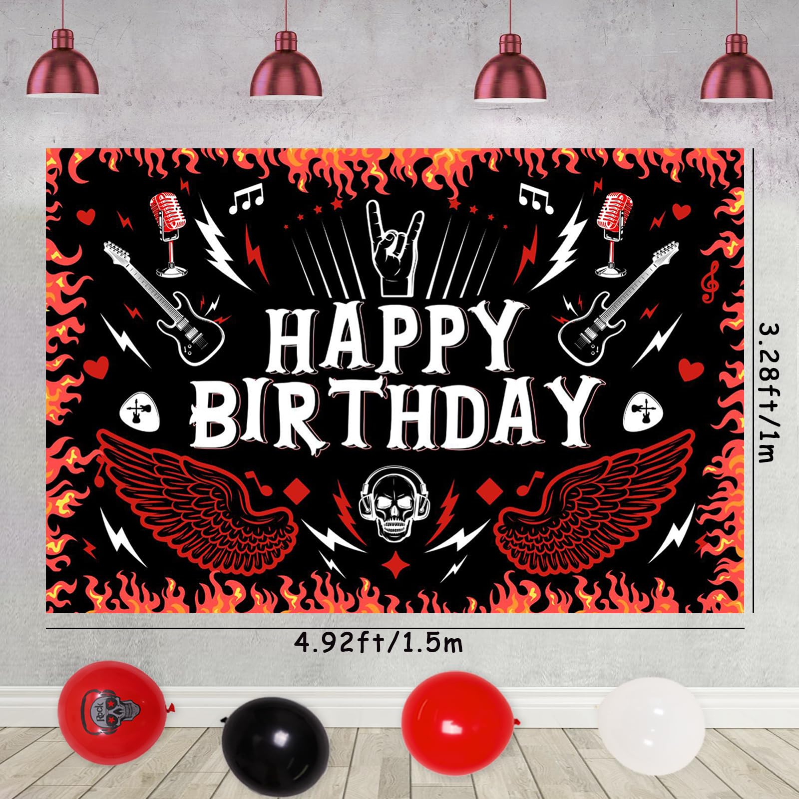 Striscione 60° Compleanno A Tema Rock And Roll – WeBenison – Decorazione Con Glitter E Chitarra Anni '60 - 2