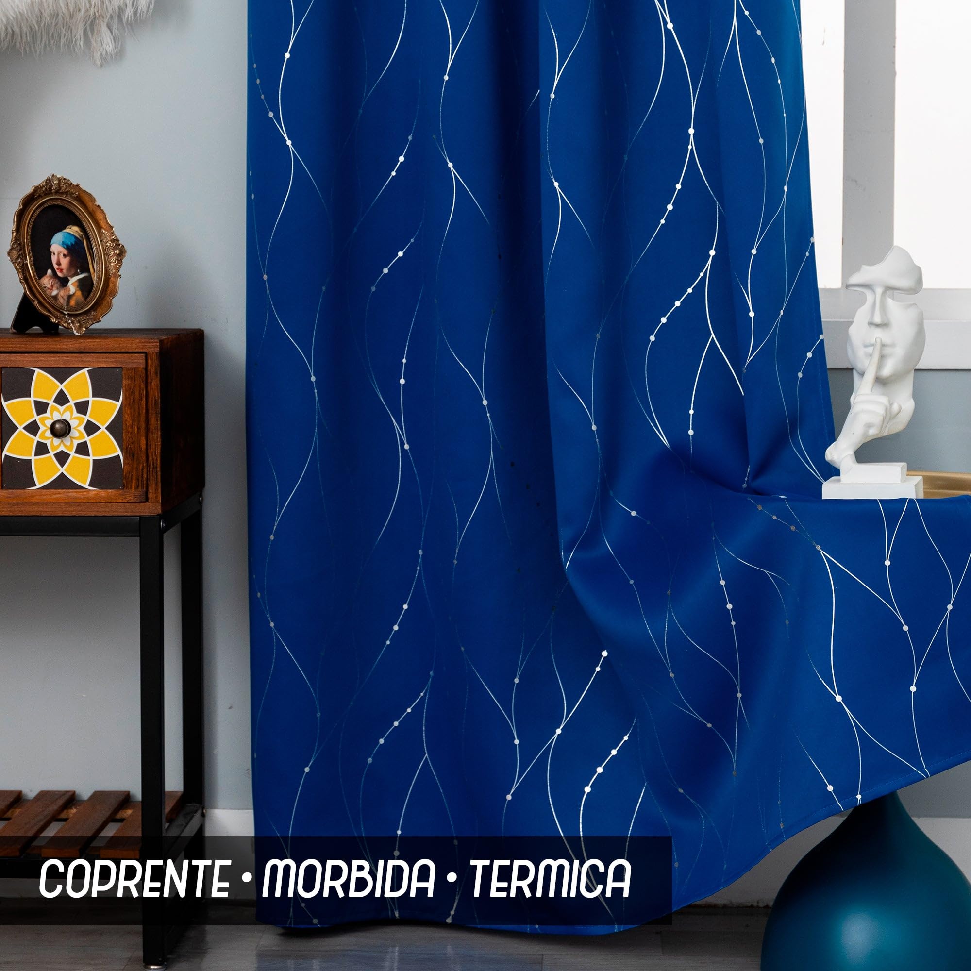 Panel Decorativo Pared GIRASOLE HOME® Par De Cortinas Jacquard Semi Opacas Fantasía Luna Y Estrellas Cortina Suave Térmica Aislante Para Dormitorio Y Interior 2 Paneles Con Ojales (Beige Estrellas, 140 X 275