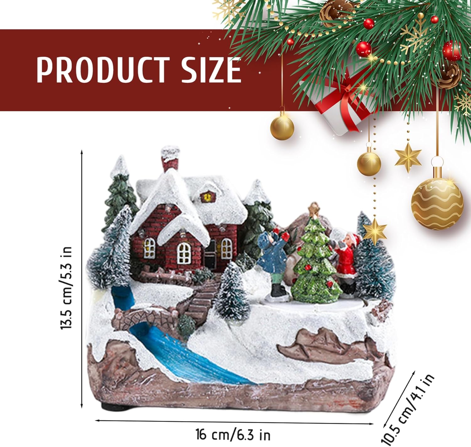 Christmas House|Musical Christmas Village House, Resin Electric Village Figurines with Spinning Xmas Tree & LED Light for Home Party, USB/Battery(No Battery)