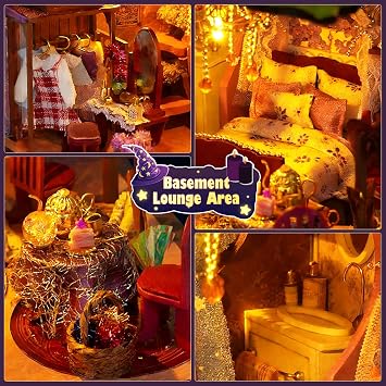 Cuteefun Miniature DIY Dolls House Kit, with Dust Cover & LED, 1:24 Scale