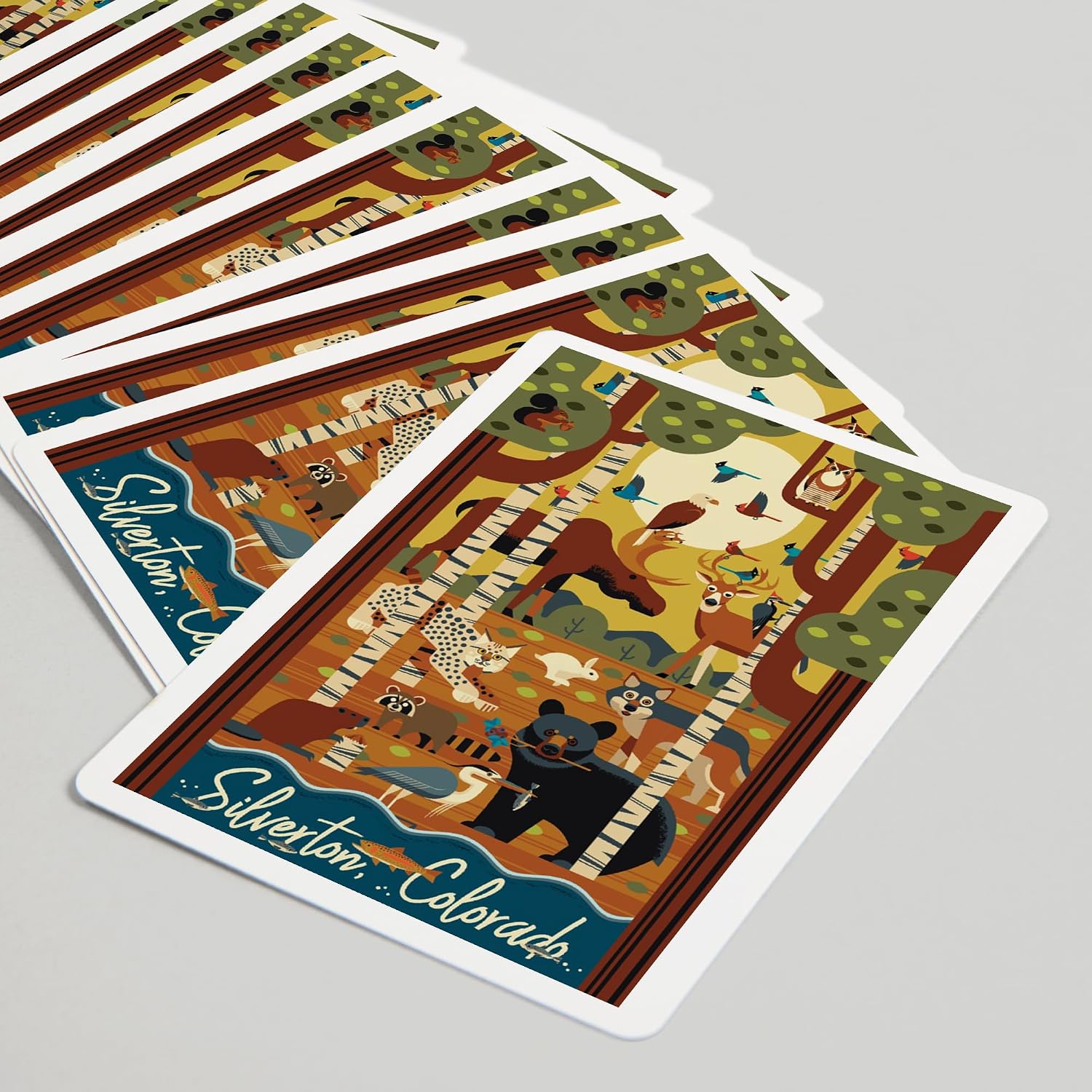 Lantern Press Silverton, Colorado, Forest Animals, Geometric, 52 Playing Cards for Adults, Poker Size Card Deck