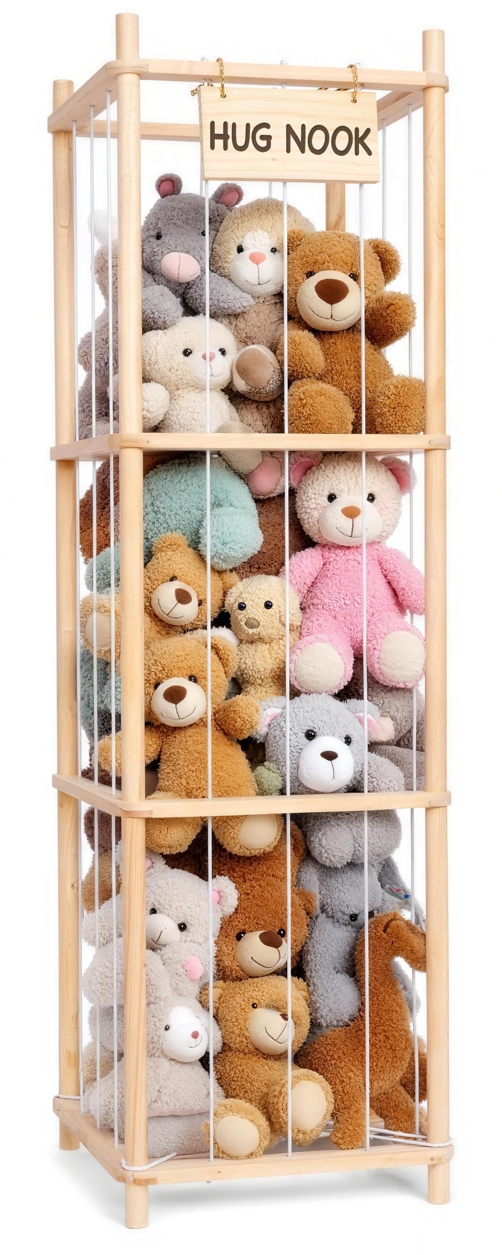 Porta Peluche Verticale, Contenitore per Animali di Peluches Salvaspazio, Porta Giochi Contenitori in Legno, Organizer per Giocattoli di Peluche per Stanza da Gioco per Camera da Letto, Casa