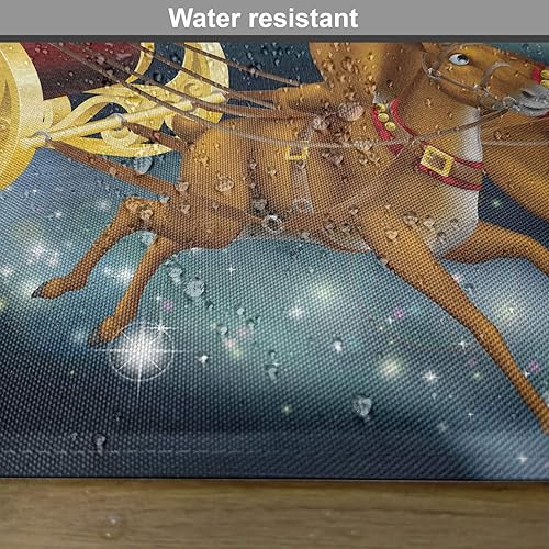 Miniatura 6 de Lunarable Juego de 4 manteles individuales de Navidad, Papá Noel con reno en trineo, noche estrellada oscura con fantasía de luna, manteles