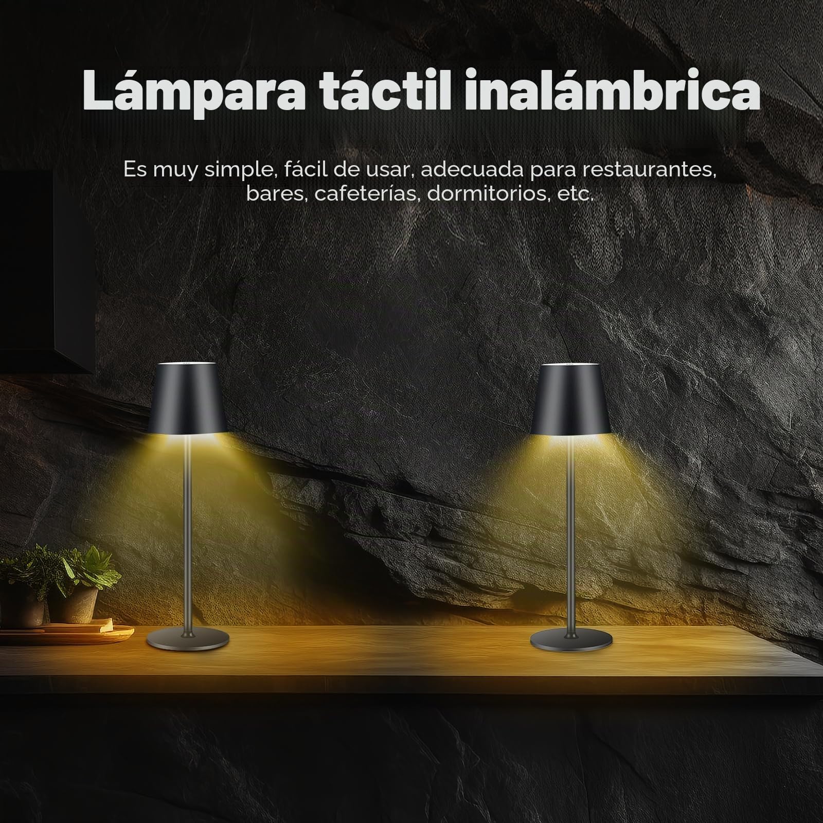 2 lámparas LED de mesa con batería regulable, inalámbrica, recargable, luz cálida, 3000 K, para interior y exterior, con USB-C, aluminio, IP54, resistente al agua, color negro [clase energética A]…