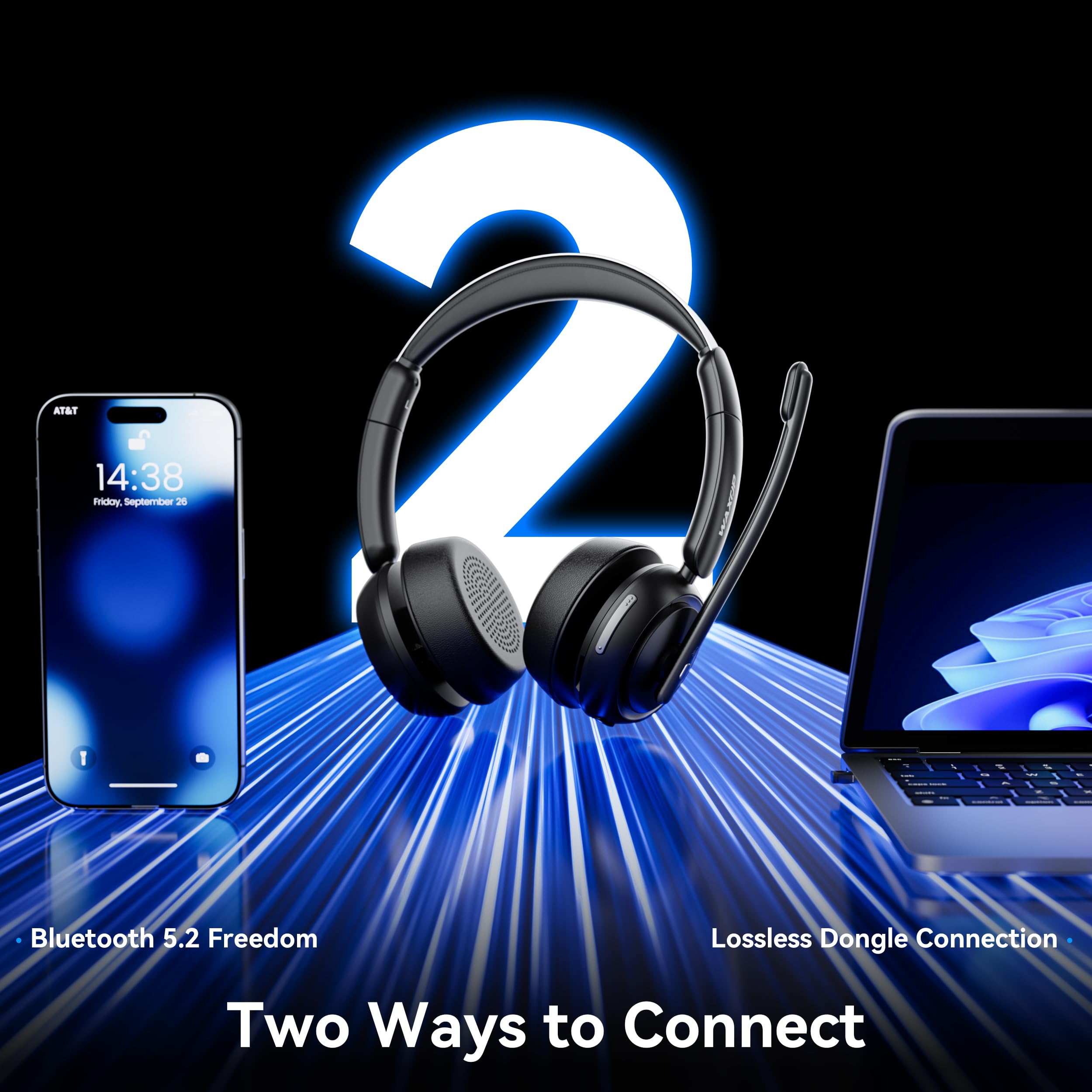 Wireless Headset with Mic for Work, Bluetooth Headset with Noise Cancelling Mic & Mute Button, Wireless Headsets with Mic for Remote Workers/Office Professionals/Call Center/PC/Laptop — view 3