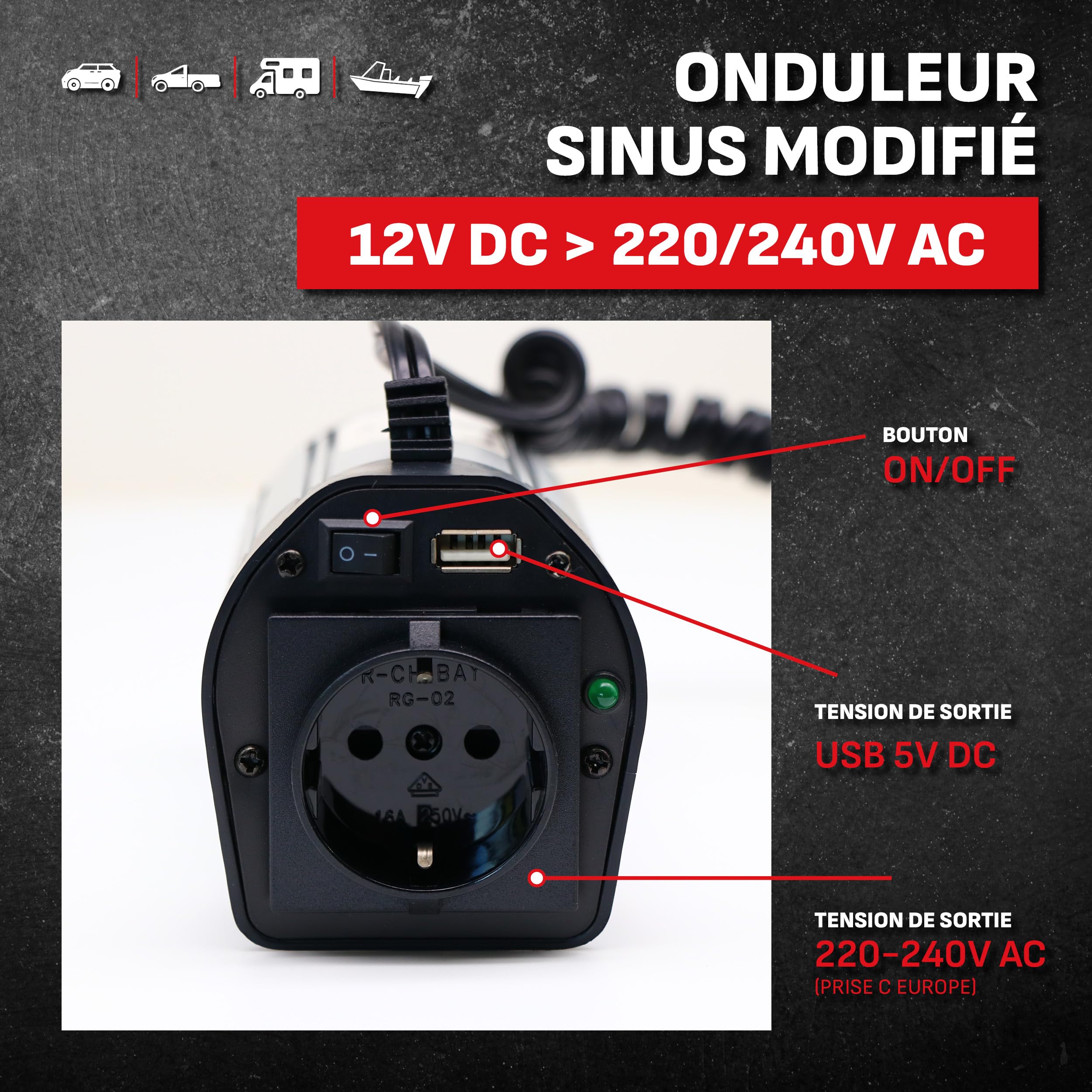 Schumacher Electric INV150 - Convertisseur 300W, 12V à 220V/240V - Onduleur pour Voiture - Prise Allume-Cigare avec Adaptateur de Chargeur Rapide et USB - Chargez Smartphone, Tablette, Ordinateur