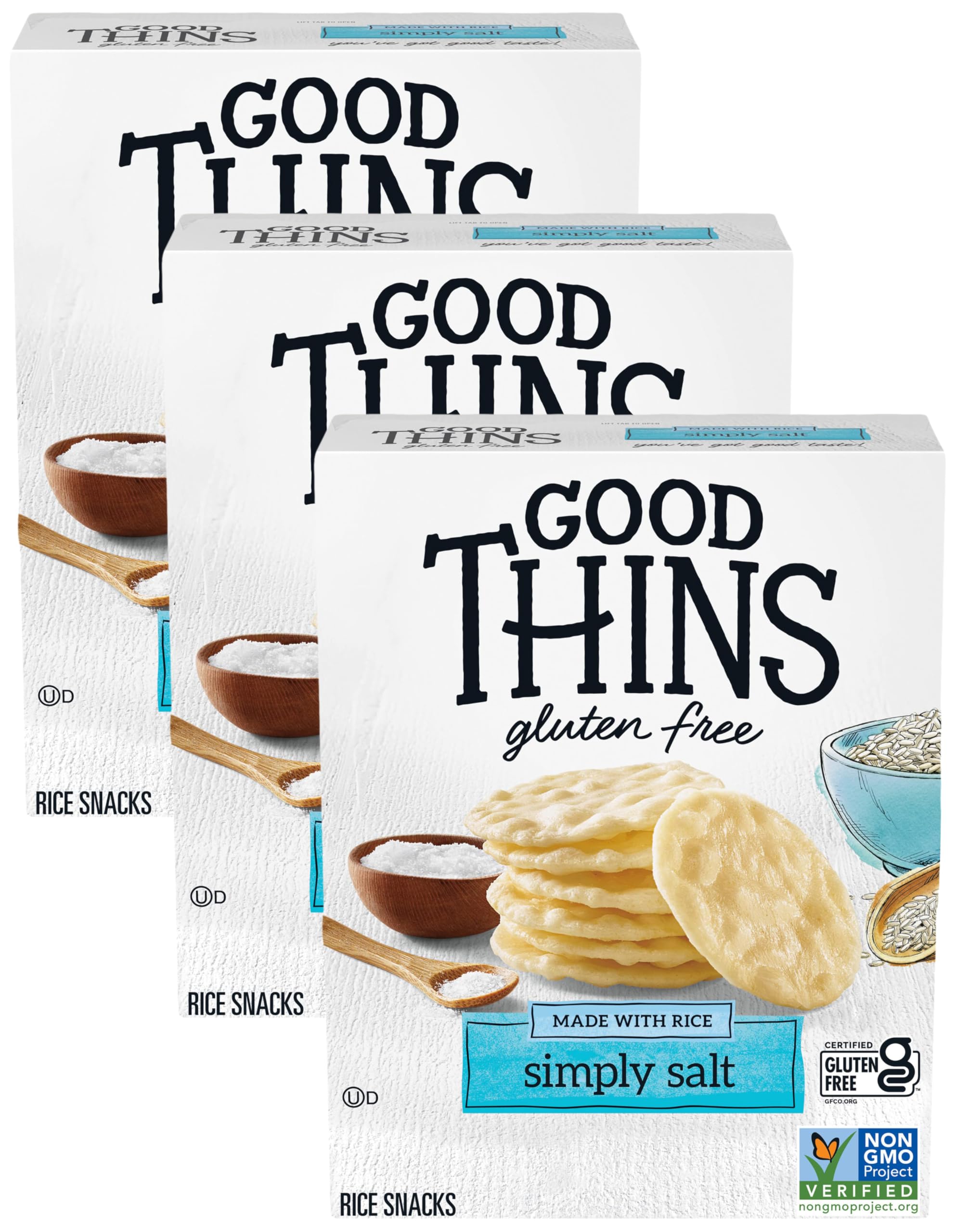 Good Thins Simply Salt Rice Snacks Gluten Free Crackers, 3.5 oz (Pack of 3)