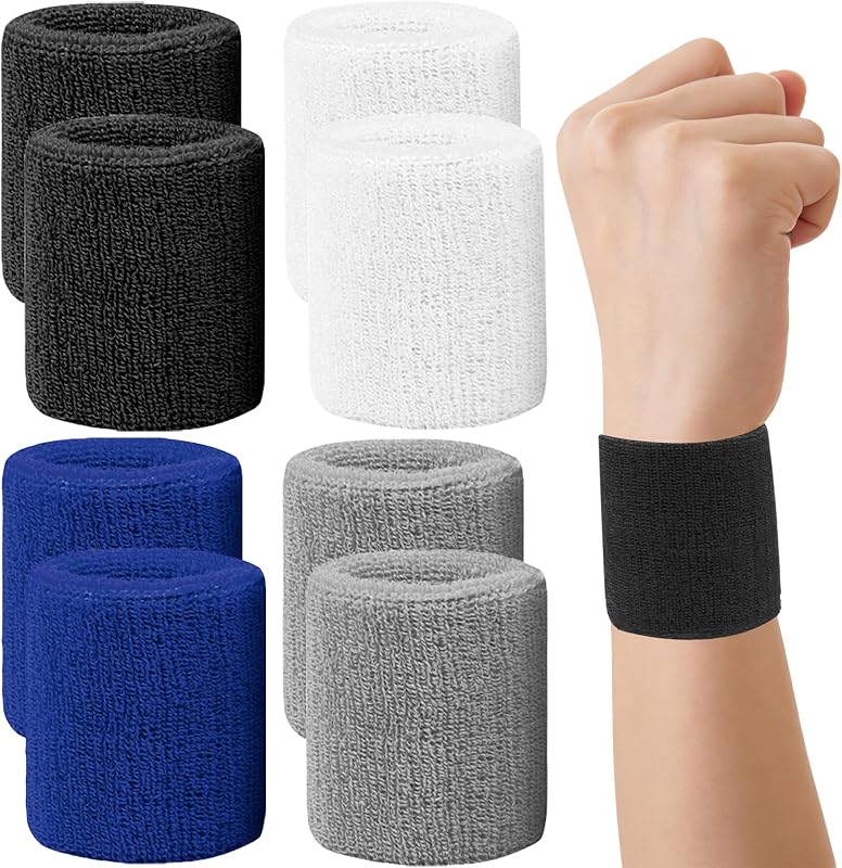8 muñequeras zapatillas para hombres y mujeres, muñequeras absorbentes para el sudor, muñequeras de tenis que absorben la humedad, muñequeras atléticas de algodón de rizo para baloncesto, correr, gimnasio, hacer ejercicio