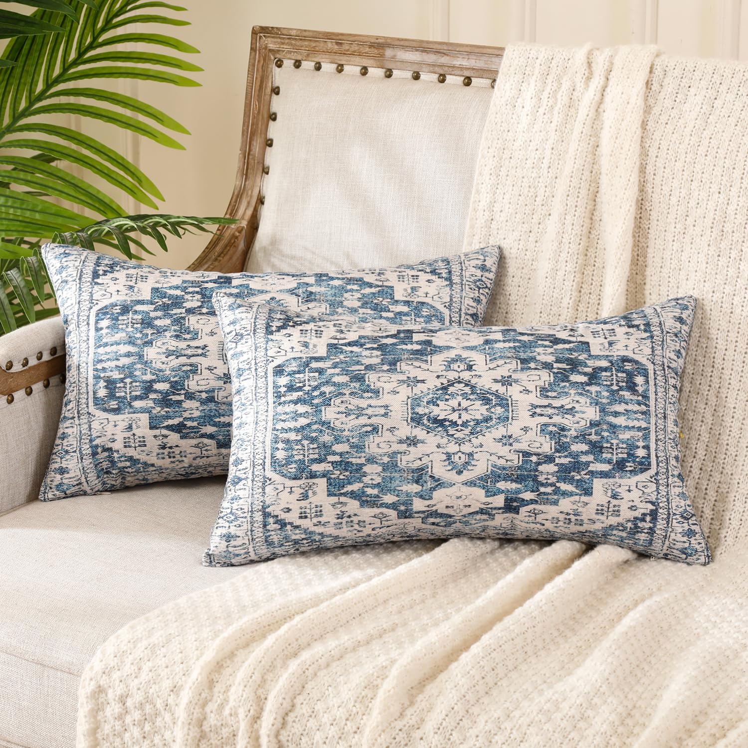 Juego de 2 Fundas de Cojines Decorativas Cuadradas 50 x 30 Mandala Funda de Cojín con Cremallera Diseño Boho Étnico Vintage Funda de Almohada para del Hogar Sofa Dormitorio Coche Otoño