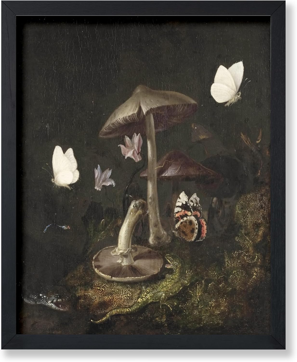 Poster Master Vintage Sotto Bosco Poster - Retro Mushroom Print - Butterfly Art - Great Gift for Men, Women, Animal Lover - Dark Cottagecore Decor for Farmhouse, Living Room - 8x10 UNFRAMED Wall Art
