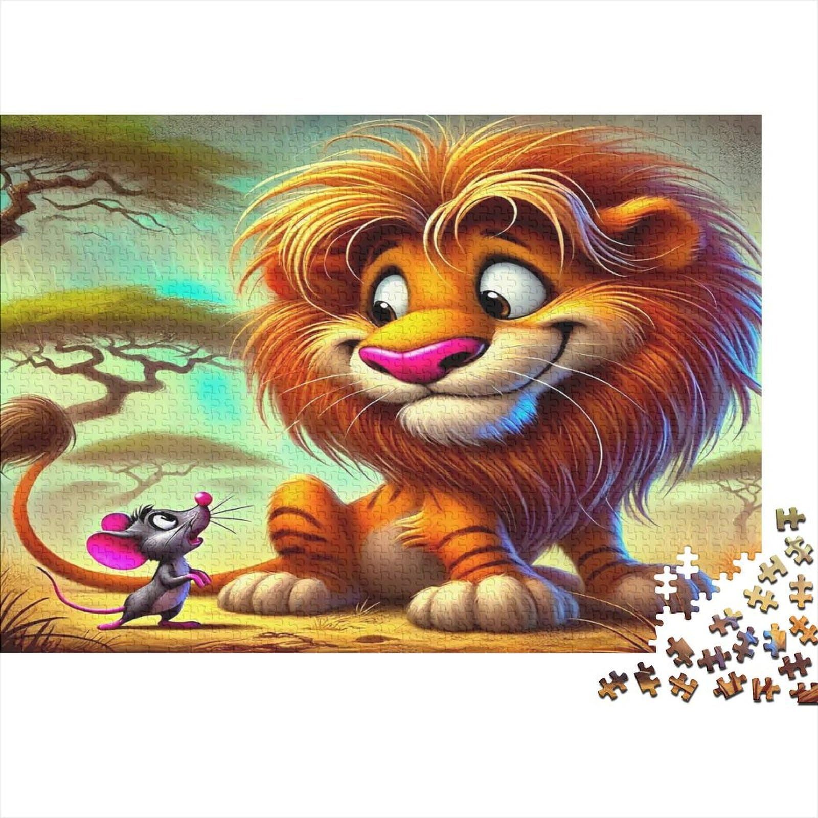Lioness And Her Three Cubs in Cave Jigsaw Puzzles Puzzles for Adults Kids. 1000 Piece Whimsical Challenge Toy Educational Game Home Decoration for Adults& Kids Age 14 Years Up 38x26cm/1000pcs