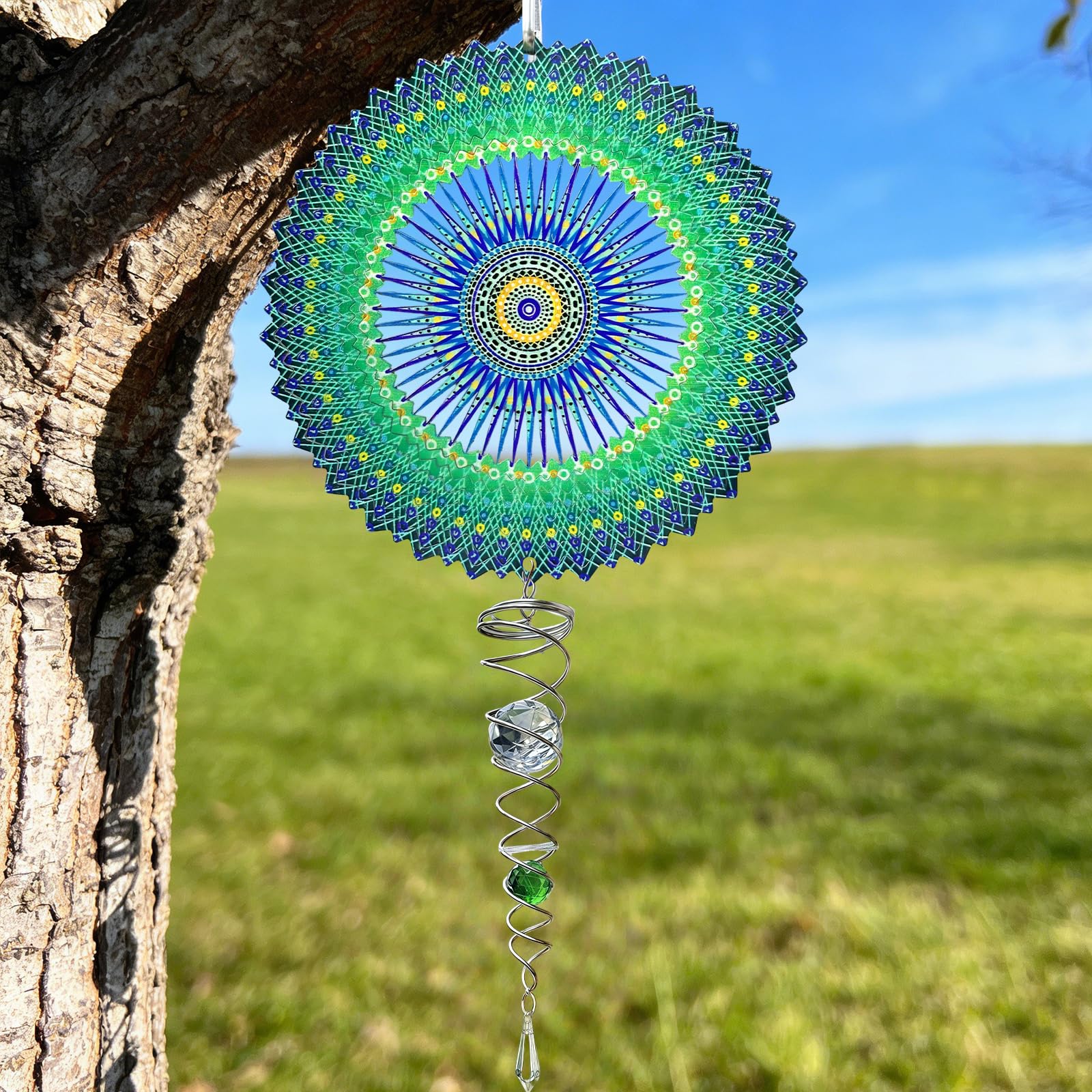 Esoes 30cm Metal Wind Spinner 3D Hanging Rotating Wind Chimes with Pendant