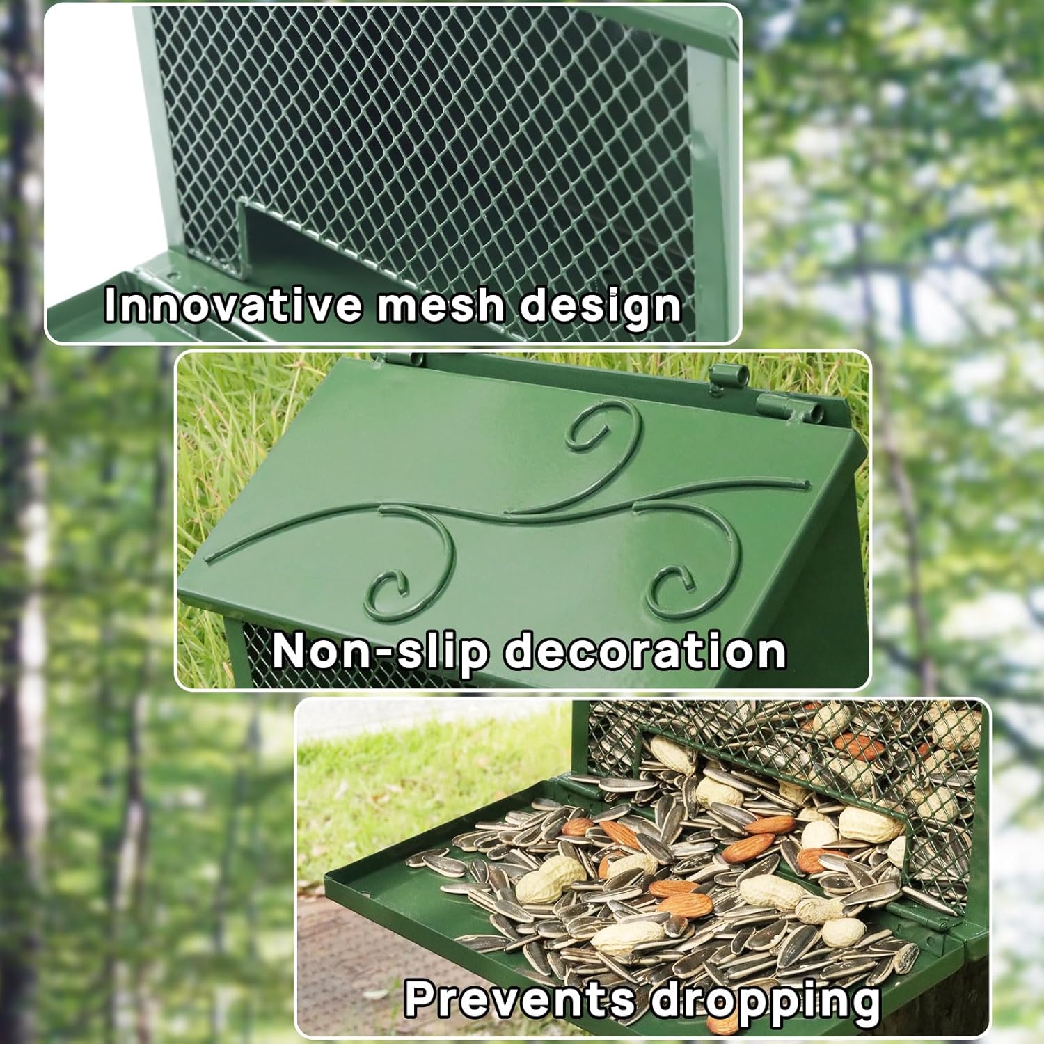 Metal Squirrel Feeder, Squirrel Feeders for Outside Hanging Nesting Box Chipmunk Picnic Table House Outdoors for Corn, Nut, Peanuts Green 1 Pack
