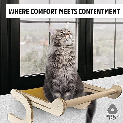 Miniatura 6 de Percha para ventana de gato con ropa de cama cómoda - Percha para gatos para ventana y pared - Hamaca de madera para ventana de gato fácil de