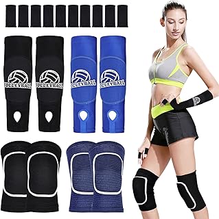 Volleyball Knee Pads and Volleyball Arm Pads with Volleyball Finger Guards Set, 5 Pairs Soft Breathable Knee Pads Hitting Forearm Sleeves Volleyball Gear for Girls Women Youth Hitting Passing Training