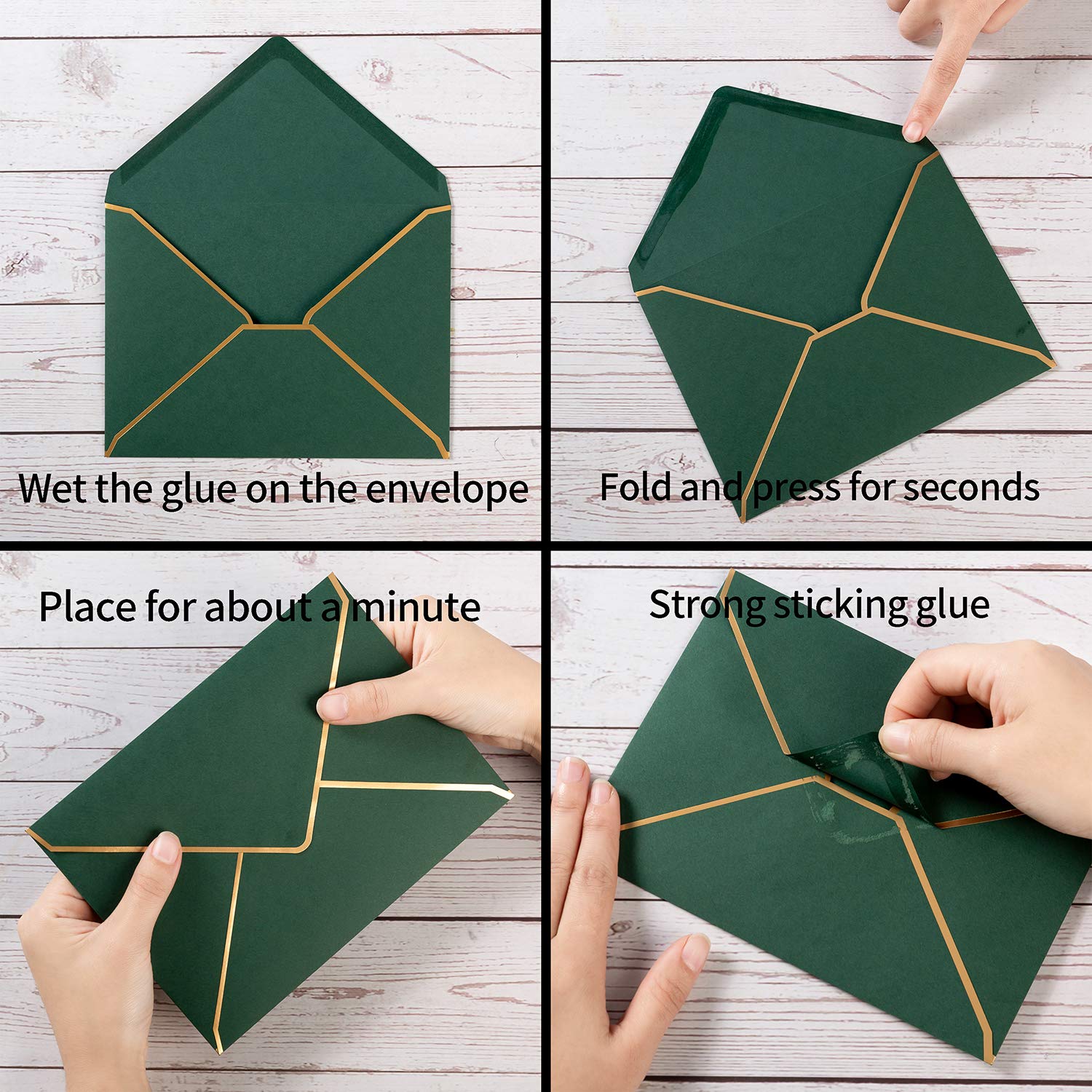100 sztuk kopert A7 15 x 18 ciemnozielone złote obramowanie 13 x 18 cm