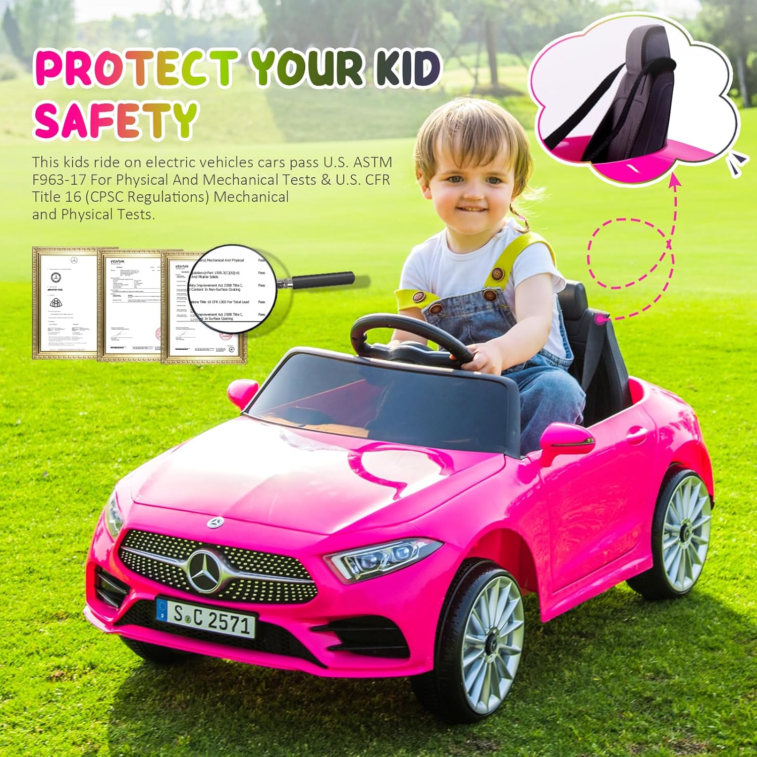 12v Battery Kids Ride on Electric Vehicles Cars Power Wheel Toy Mini Car for Age 1-6 Toddler Baby to Drive with Steering Remote Control Mercedes Benz Kid Car for Boys Girls (Pink)
