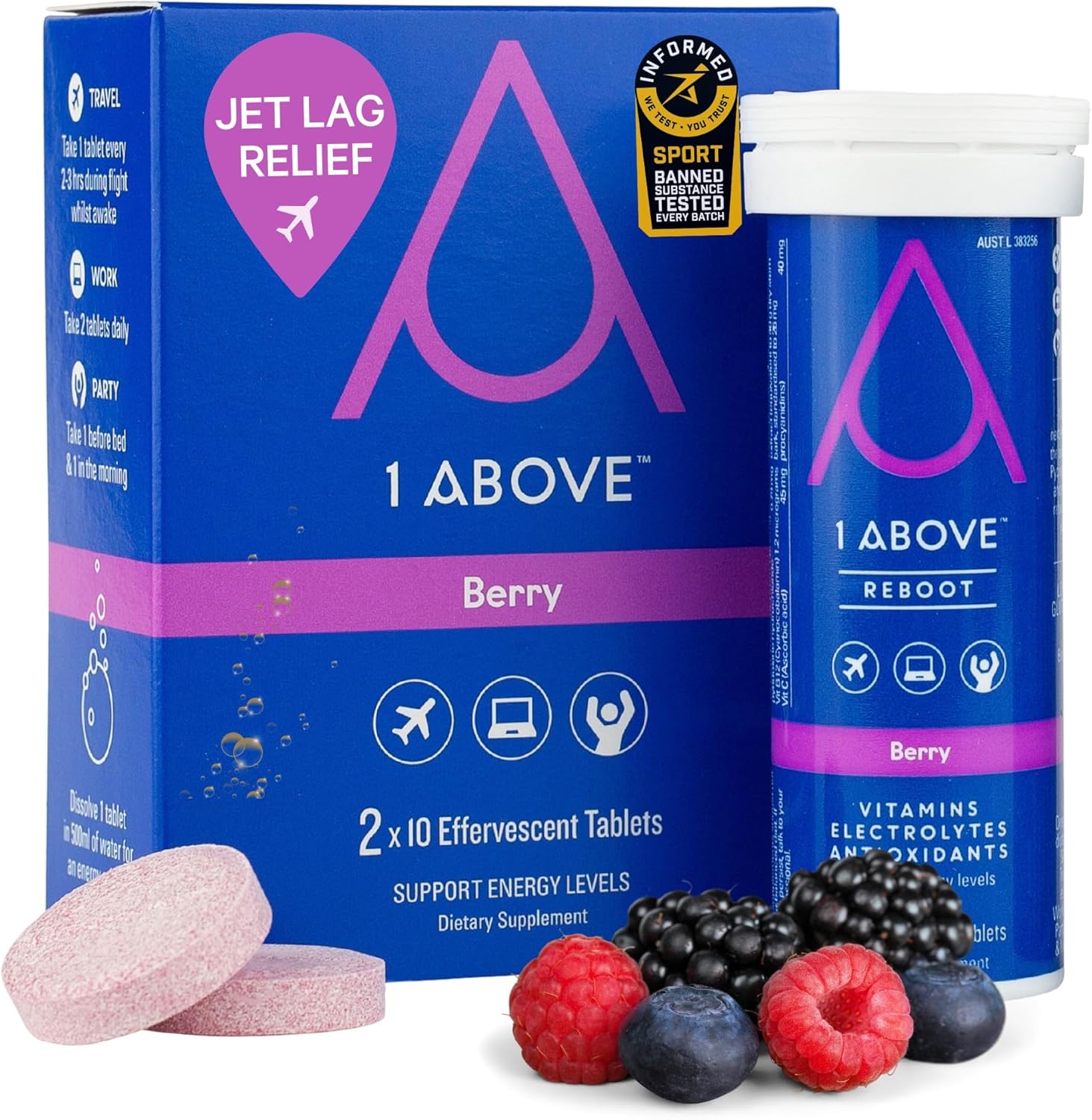 1Above Jet Lag Relief Flight Effervescent Drink Tablets, Super