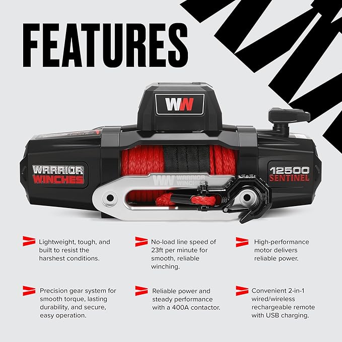Warrior Winches Sentinel 12500lb Cabrestante Eléctrico 12V Cuerda Sintética miniatura 4