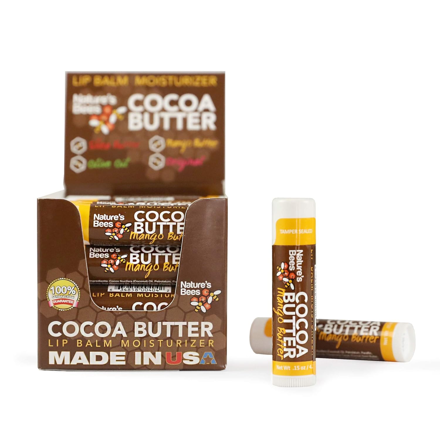 Nature's Bees, Cocoa Butter Lip Balms, Lip Moisturizer Treatment - Pack of 24, (Original Variety Assortments - Original, Olive Oil, Mango Butter, Shea Butter) : Beauty & Personal Care