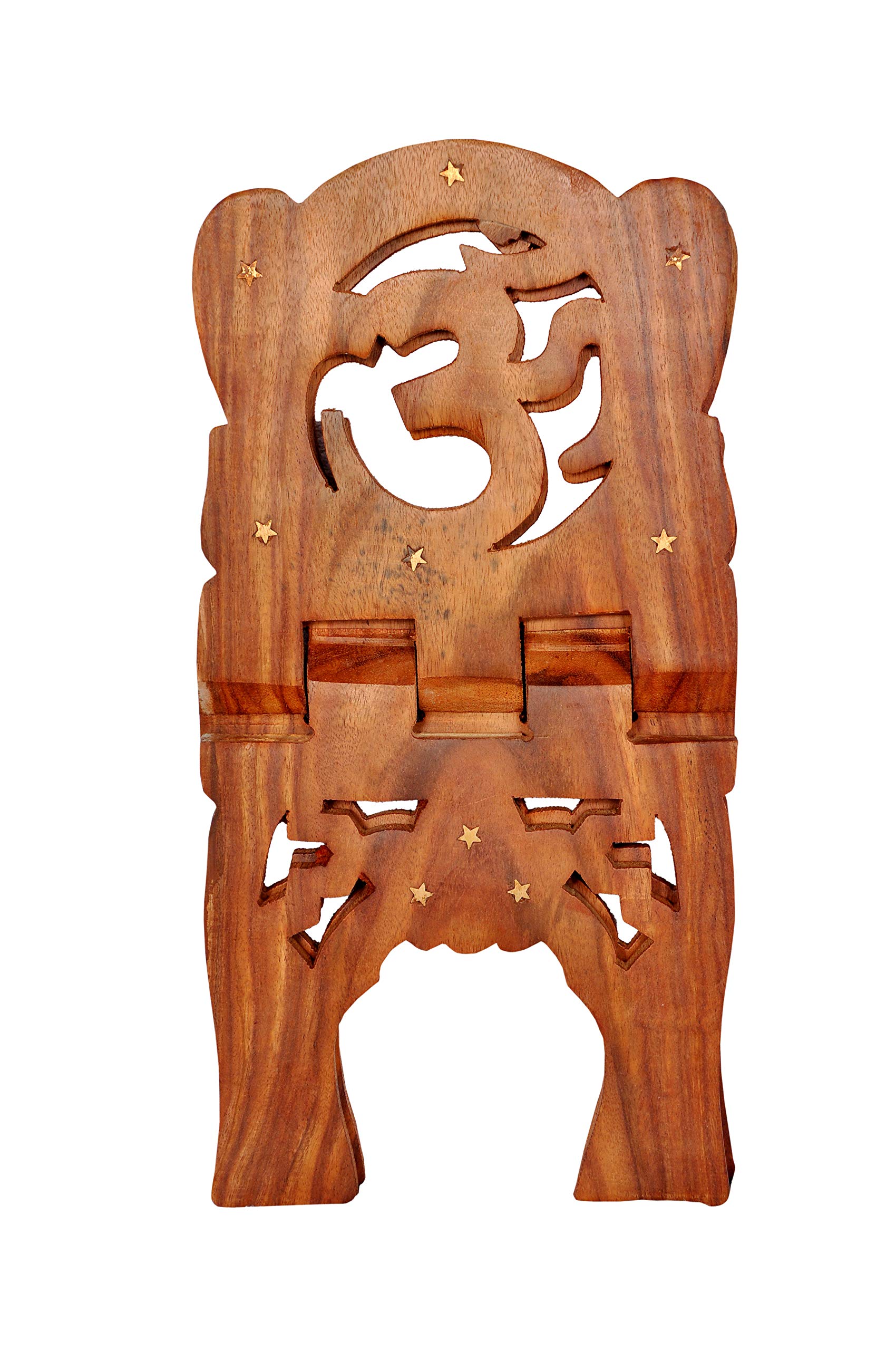 All About Wood Folding Hand-Crafted OM Book Stand/Holder/Rest/Keep for Home/Work Space/Religious Places (Sheesham, Brown, Size: 21 Inches)-image-6