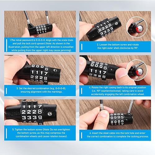 Miniatura 4 de Cerradura de cable de 4 dígitos con combinación, bloqueo de cable de acero de aleación de zinc de 7 pulgadas para taquillas, gimnasio, caja de