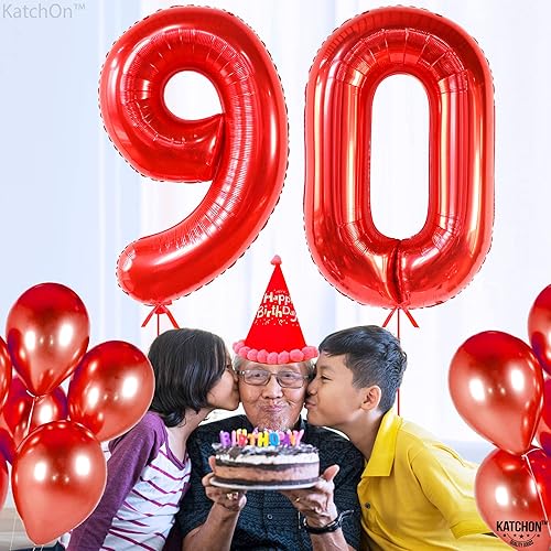 Miniatura 7 de KatchOn Globo rojo grande del número 90, 40 pulgadas, globo rojo 90, decoraciones de cumpleaños 90