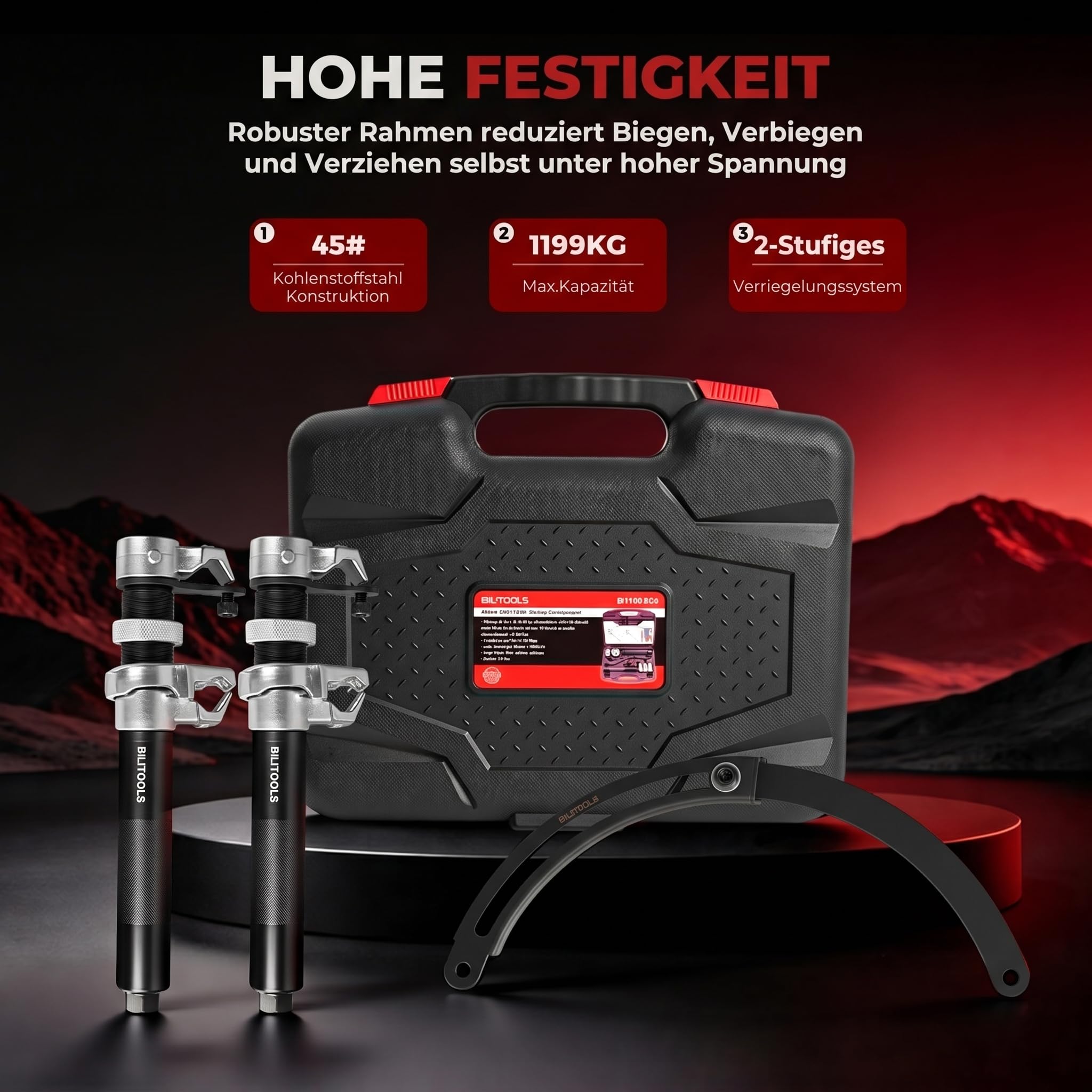 BILITOOLS 2-TLG. Profi Federspanner KFZ Set Macpherson 1200kg | Schwerlast KFZ Werkzeug, für Federbein, universal Schraubenfeder Spanner, inklusive Sicherheitsbügel