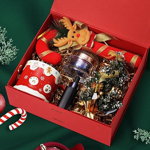 Miniatura 2 de SWANGSA Cajas de regalo de Navidad rojas con tapa para regalos de 10.2 x 8.8 x 3.8 pulgadas, caja de regalo grande con cinta y cierre magnético,