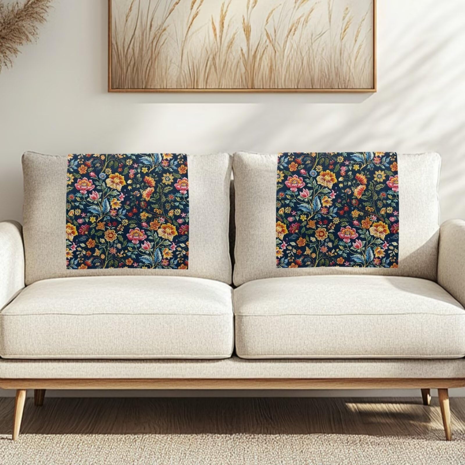 NETILGEN Vintage Flowers Recliner Headrest Protector Covers Set of 2 for Home & Office Decoration, Non Slip Sofa Headrest Cover Furniture Protector — image 1