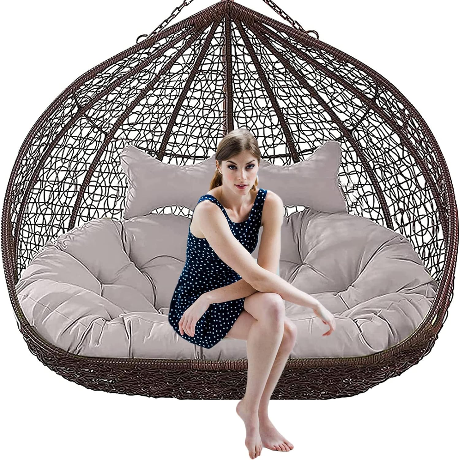 59" Double Egg Chair Cushion,Hammock Swing Egg Chair with Stand Cushion
