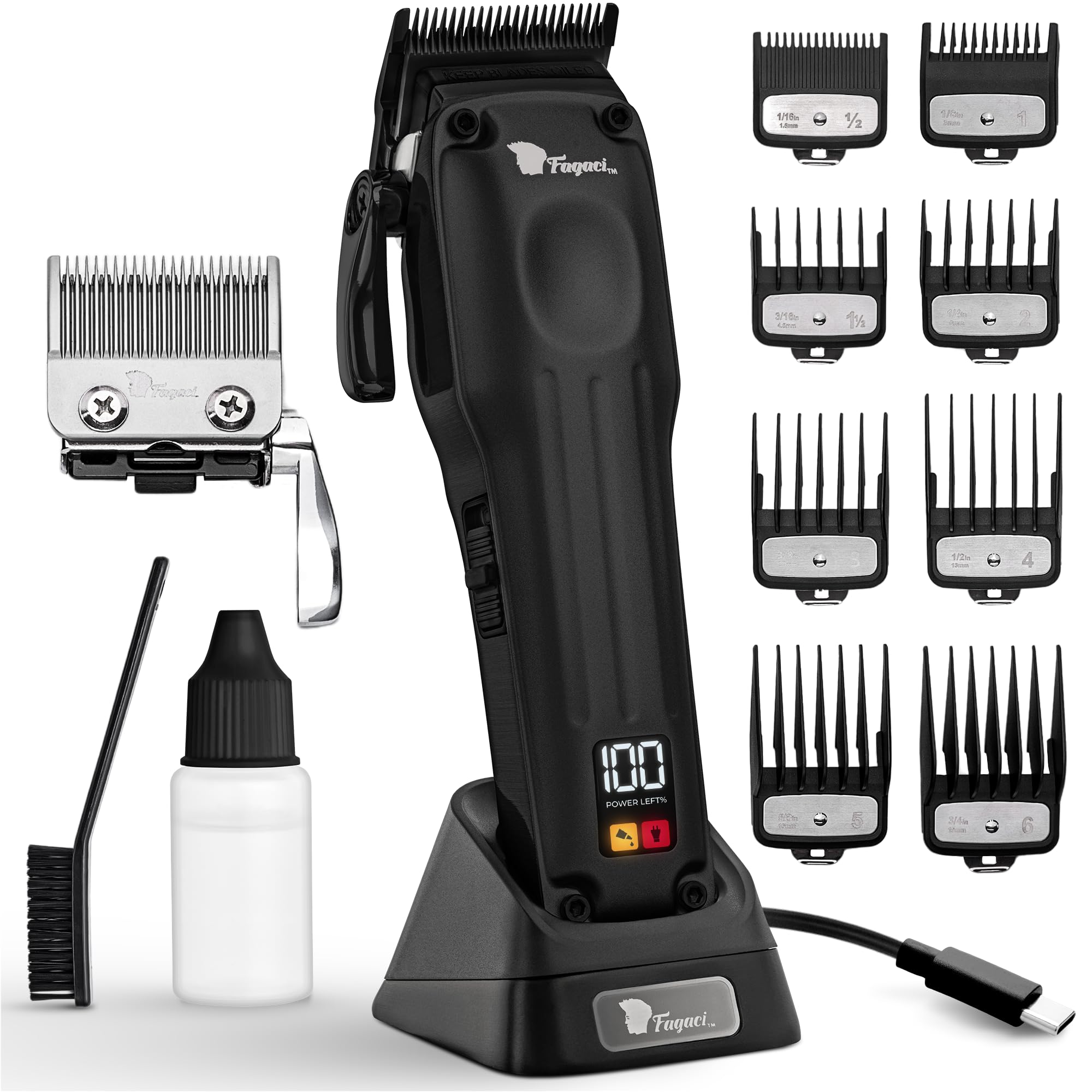 Fagaci Professional Hair Clippers Men Cordless with Superior Precision, 5X Longer Sharpness Barber Clippers Kit with 2 Blades Fade & Taper, Brushless Motor Mens Hair Clipper Cordless Set for Haircut