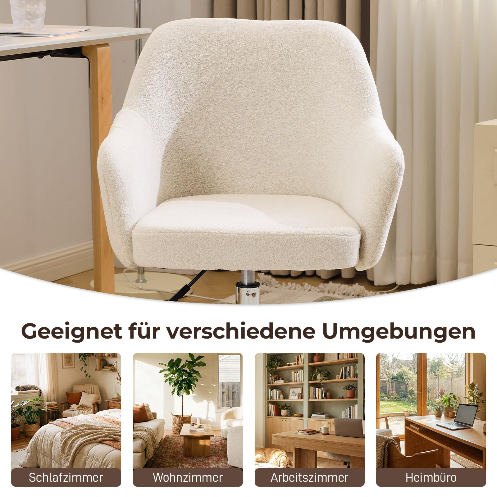LEADZM Schreibtischstuhl, Bürostuhl, Drehstuhl, Sessel, Weiß | Homeoffice Stuhl, höhenverstellbar, Snowflake Velvet, für Arbeitszimmer, Schlafzimmer
