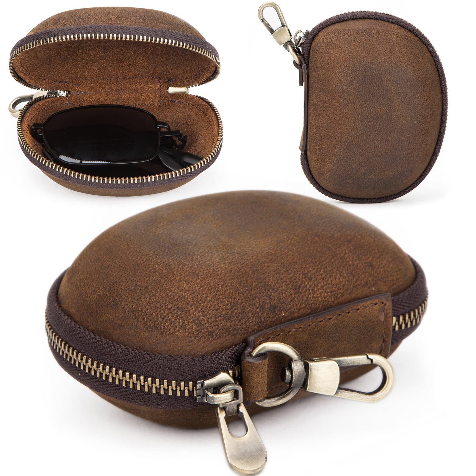 CONTACT'S FAMILY Funda plegable para gafas, funda plegable de cuero para gafas de sol, funda de almacenamiento portátil, mini bolsas de viaje de almacenamiento multifuncional para hombre y mujer