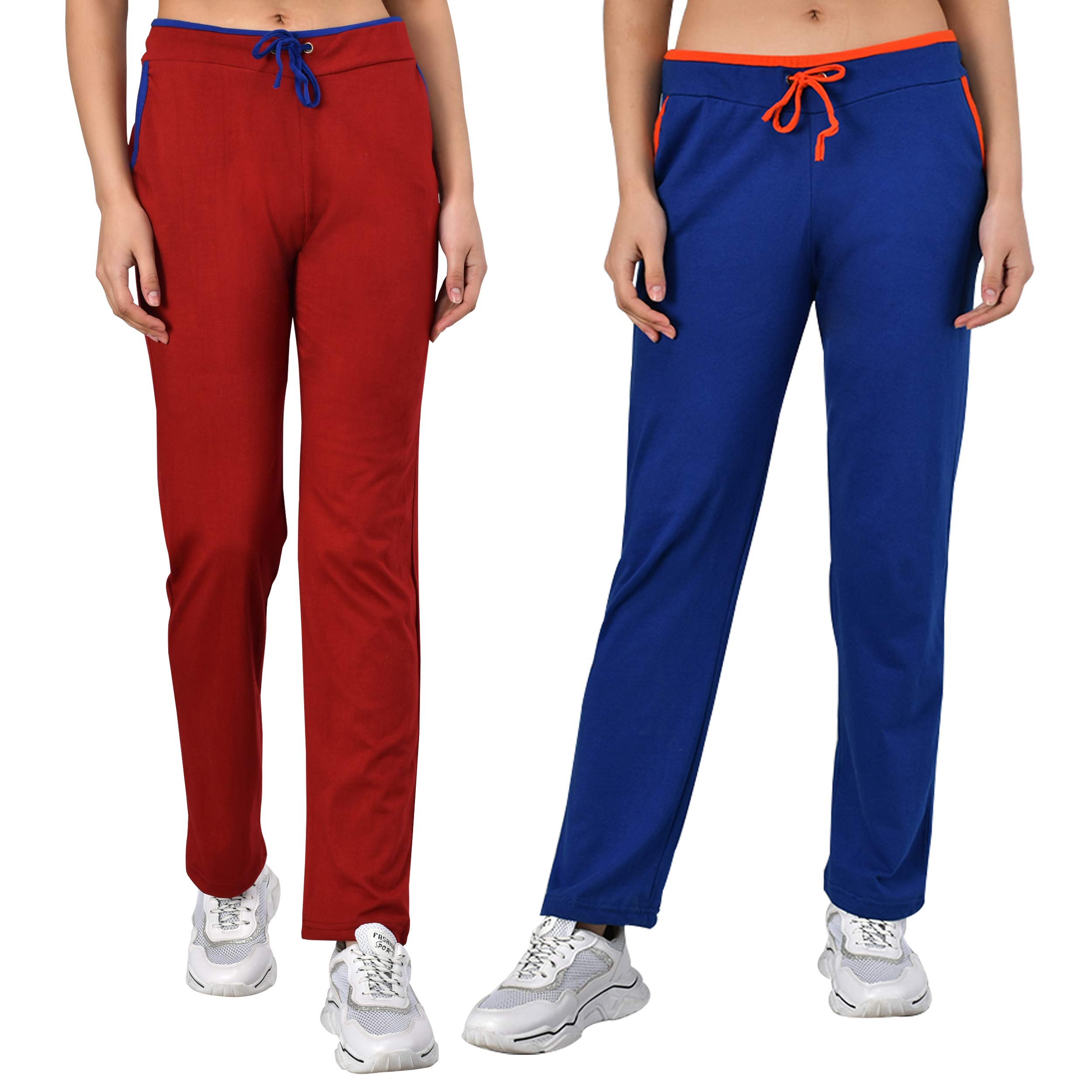 myo Plain Cotton Stylish Track Pants for Women for Daily use |Track Pants for Women Combo Pack of 2 Size 32 Maroon::Royal-picture-18