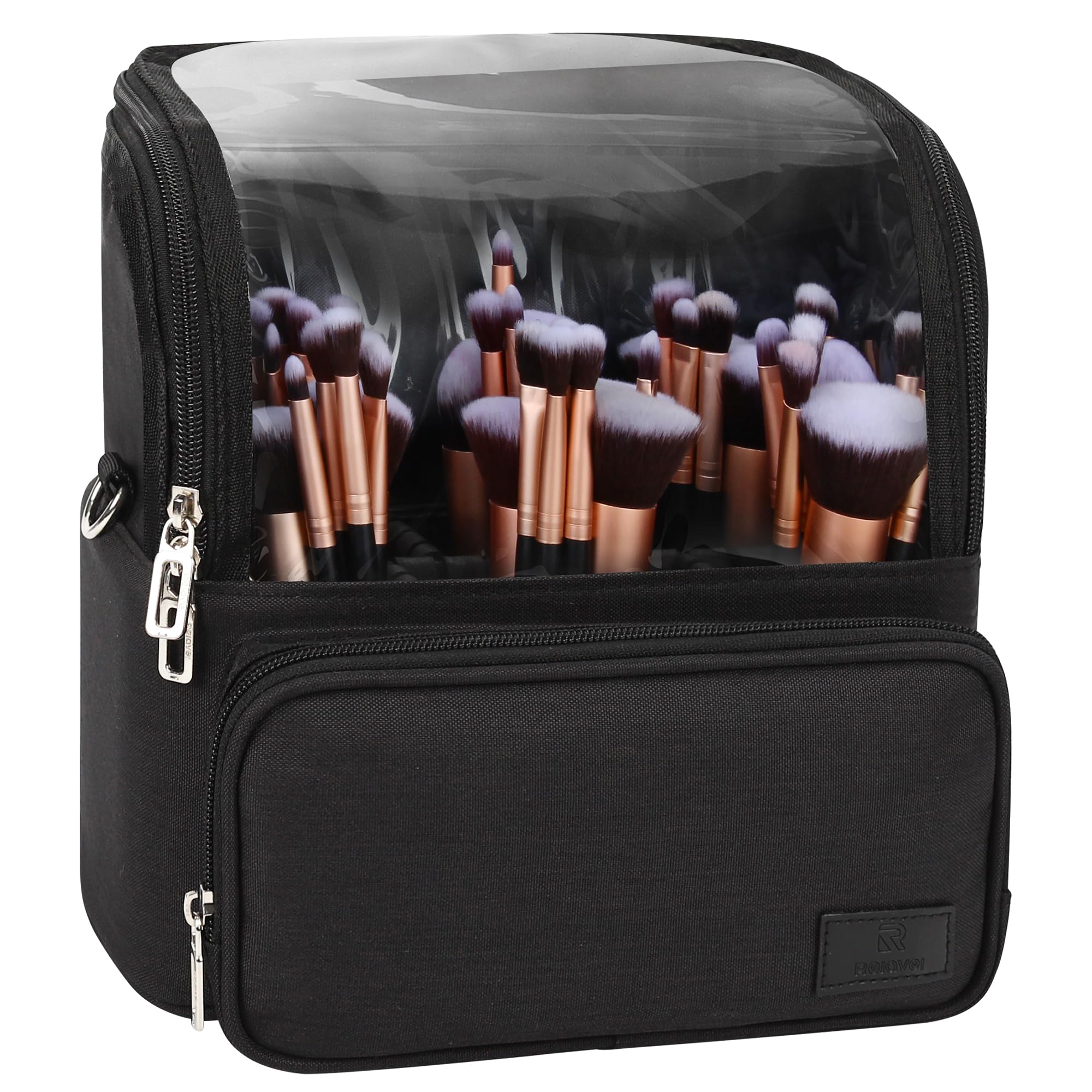 Neceser para pinceles de maquillaje extragrande, de pie y plegable, para viajes y uso doméstico, bolsa de almacenamiento profesional para artistas con separadores ajustables y correa de transporte