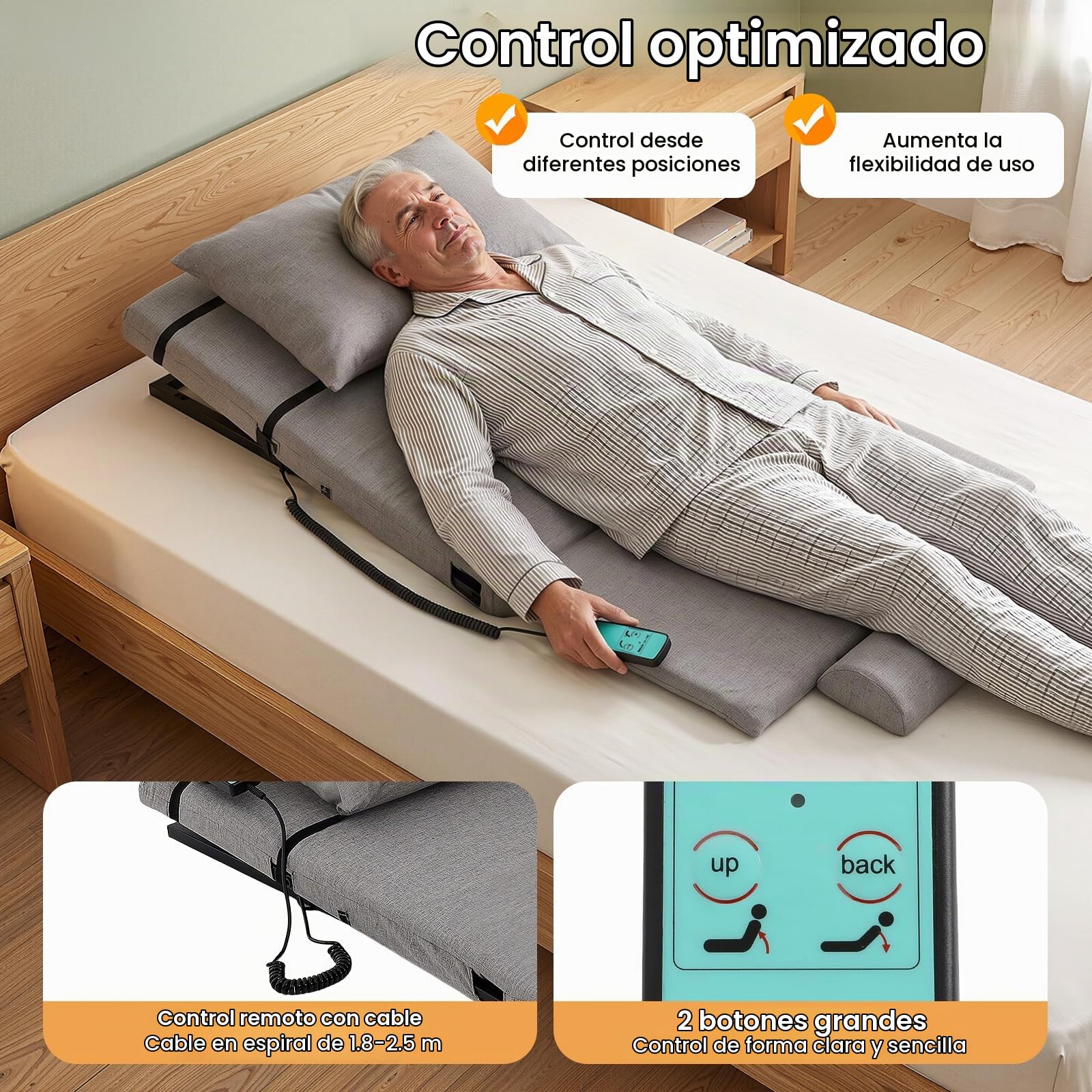 Respaldo Eléctrico Elevable con Mando a Distancia, Respaldo de Cama Electrico Ajustable de 2 a 80°, 300 kg de Capacidad de Carga, Respaldo Cama Elevable con Almohada, Gris