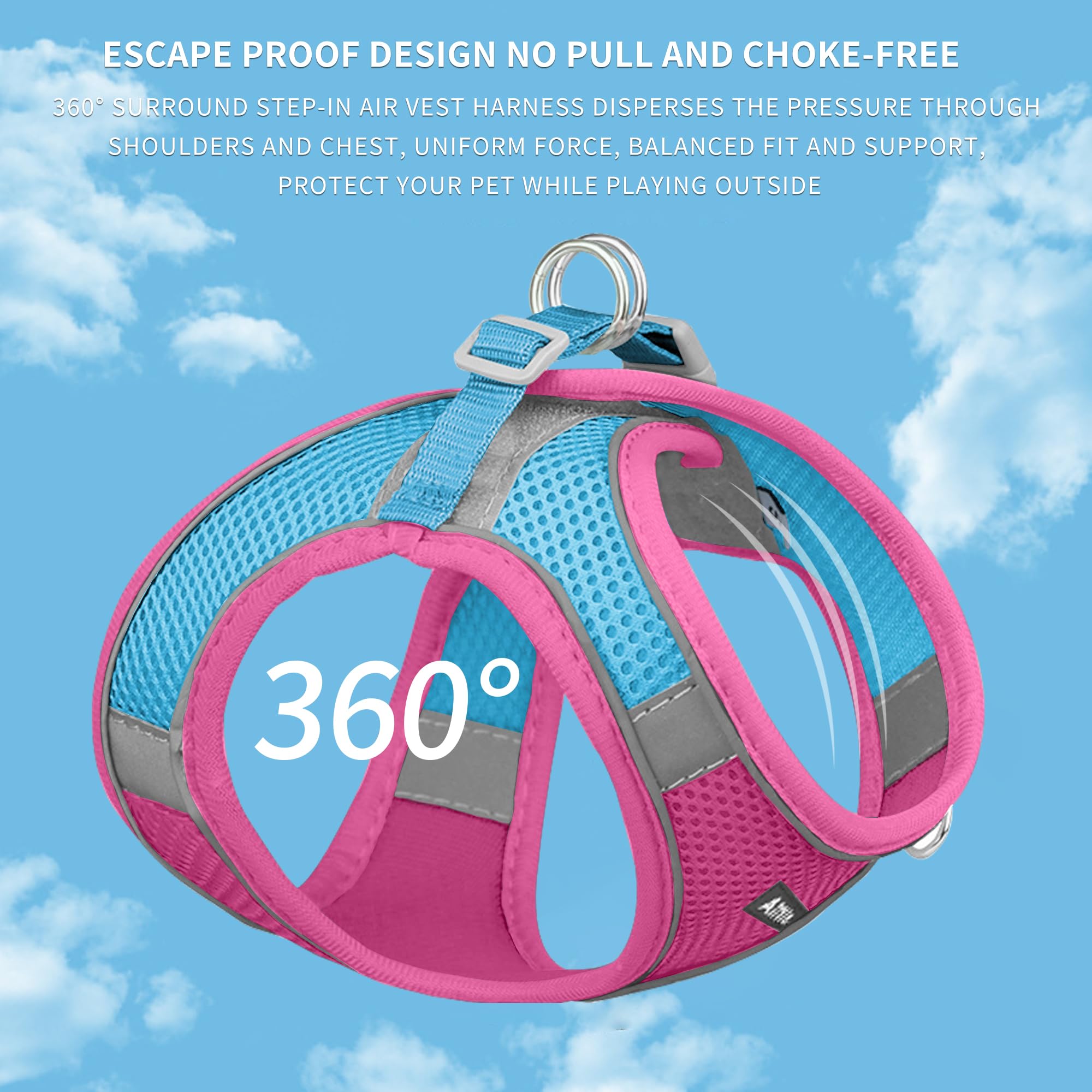 AIITLE Piccola pettorina per cuccioli con guinzaglio - Pettorina per cani con rete super traspirante, pettorina anti-tiro per passeggiate all'aperto per cani di piccola taglia, gatti Rosa caldo XXS
