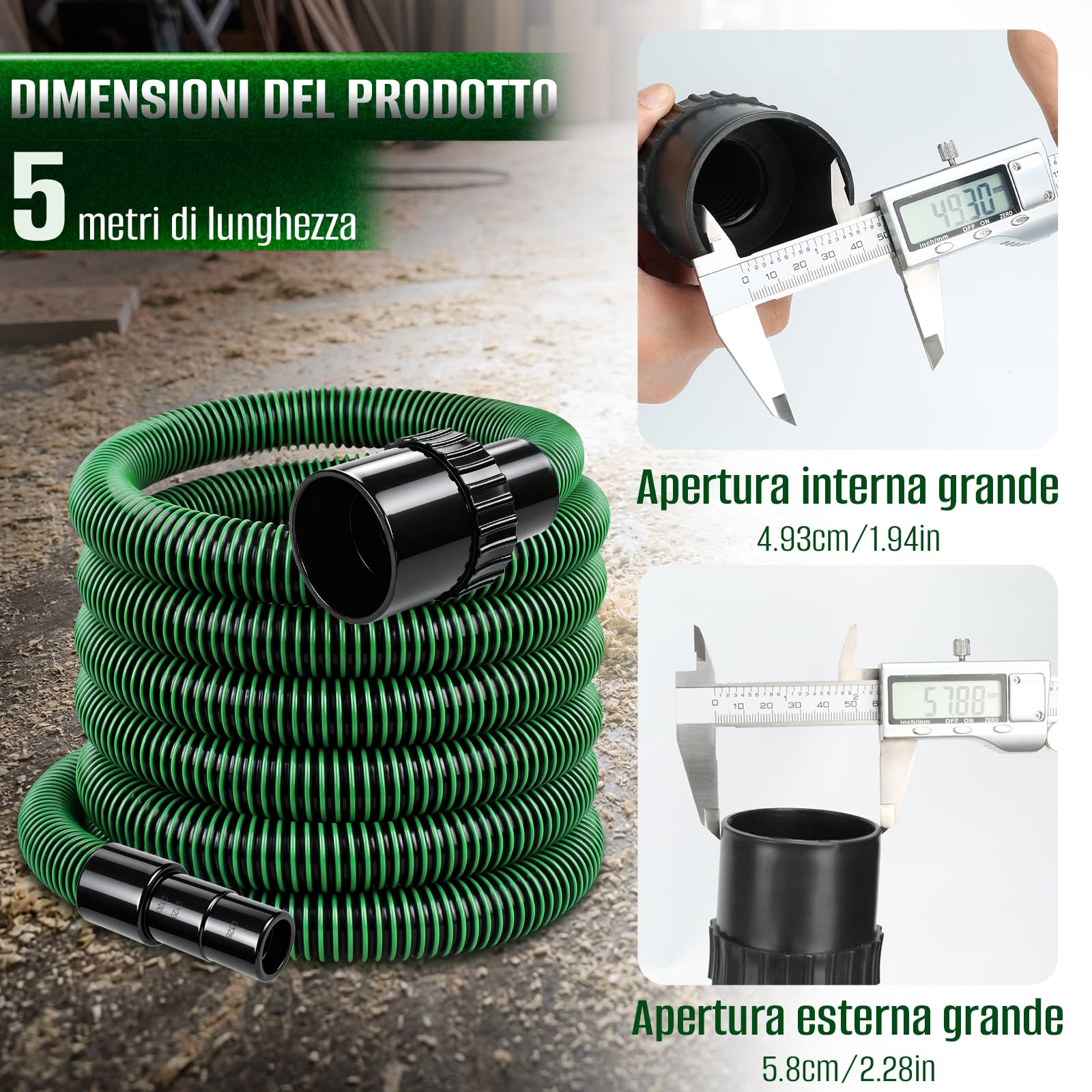 Tubo universale per aspirapolvere – Tubo ad alte prestazioni in EVA/PE da 3,5 m/5 m – Ideale per giardino, officina e aspiratori per liquidi e solidi (5 m)