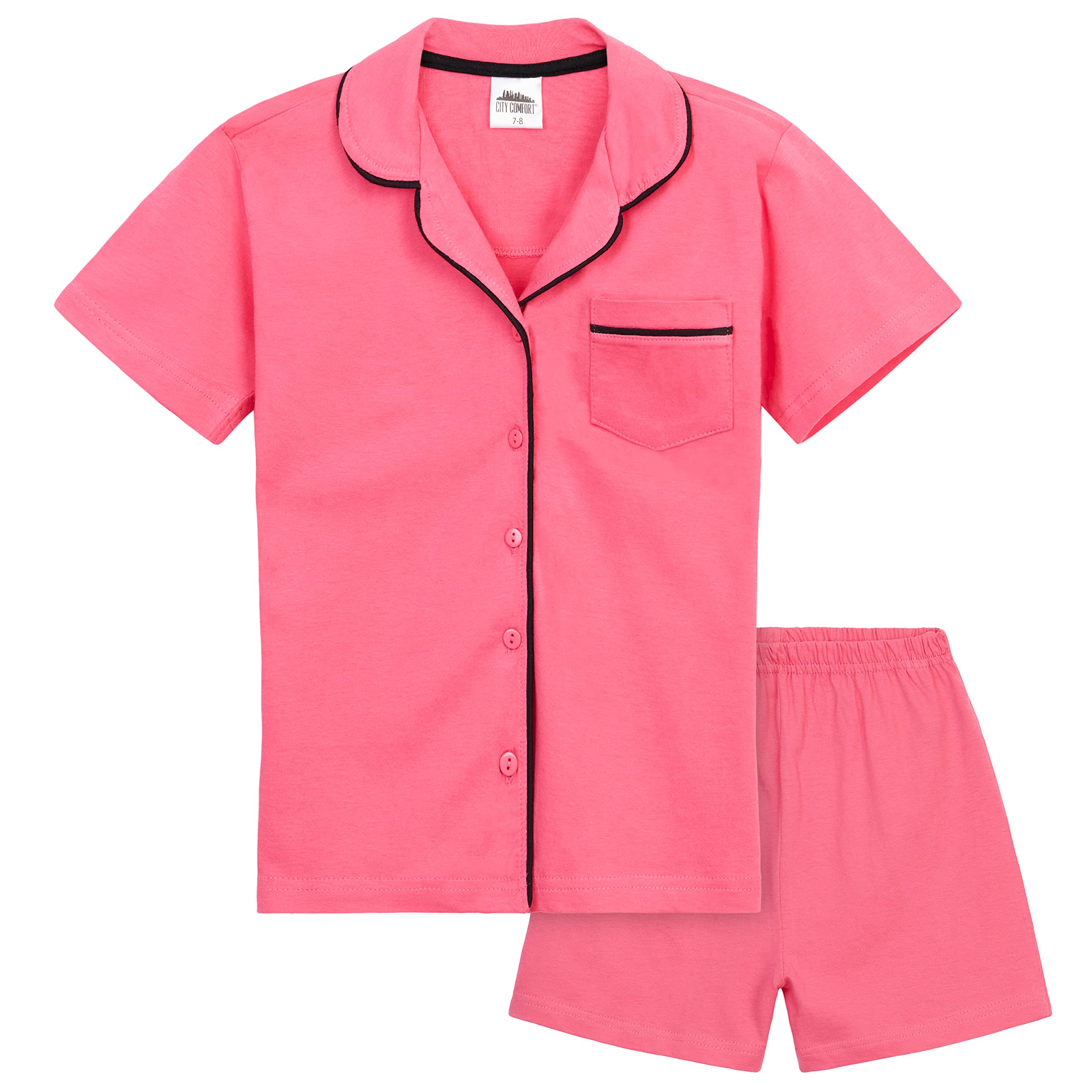 CityComfort Pijama Niña Verano, Pijama Corto Niña, Conjunto 2 Piezas Camiseta Manga Corta con Botones y Pantalón Corto, Ropa Niña Chica Adolescente Verano Algodón 5-14 Años