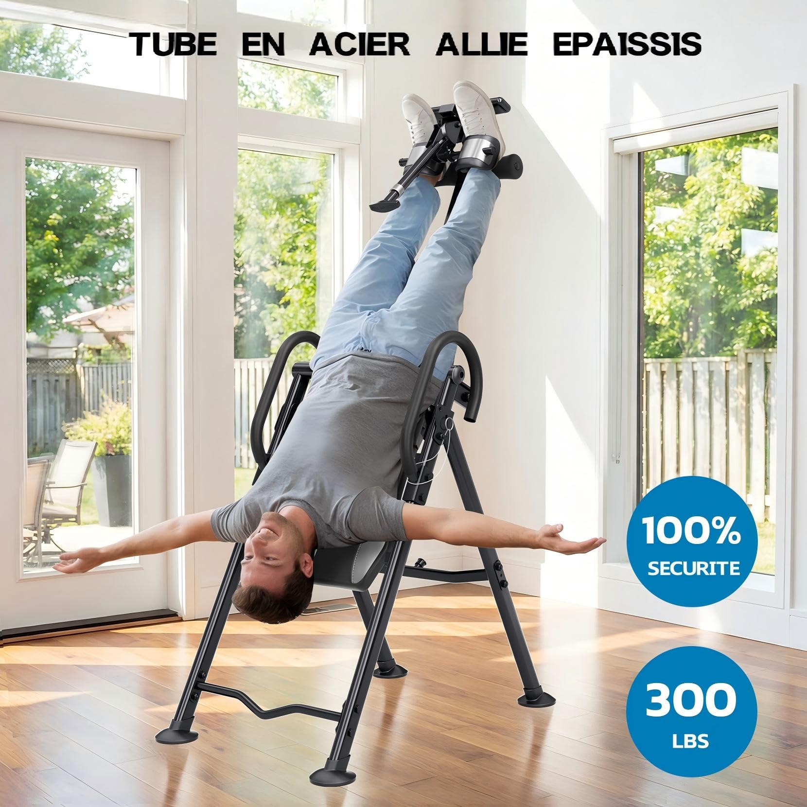 YOLEO Table d'inversion par Gravité, Robust, Angle Réglable par Gravité | Pliable, avec Coussin de Soutien Lombaire Poids de l'utilisateur jusqu'à 300 lbs