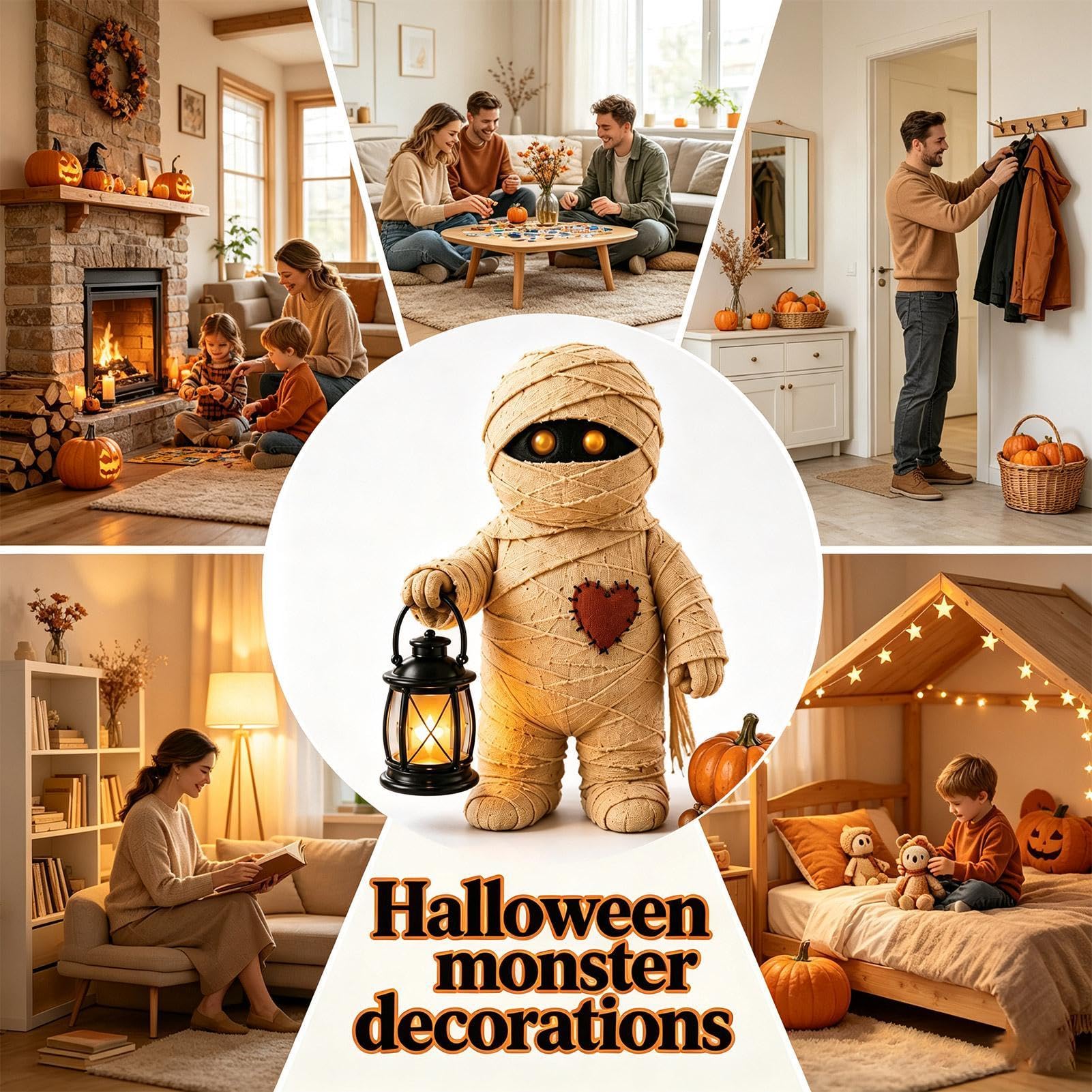 Halloweenowa statuetka upiorna rustykalna poziomowa taca statuetka ze