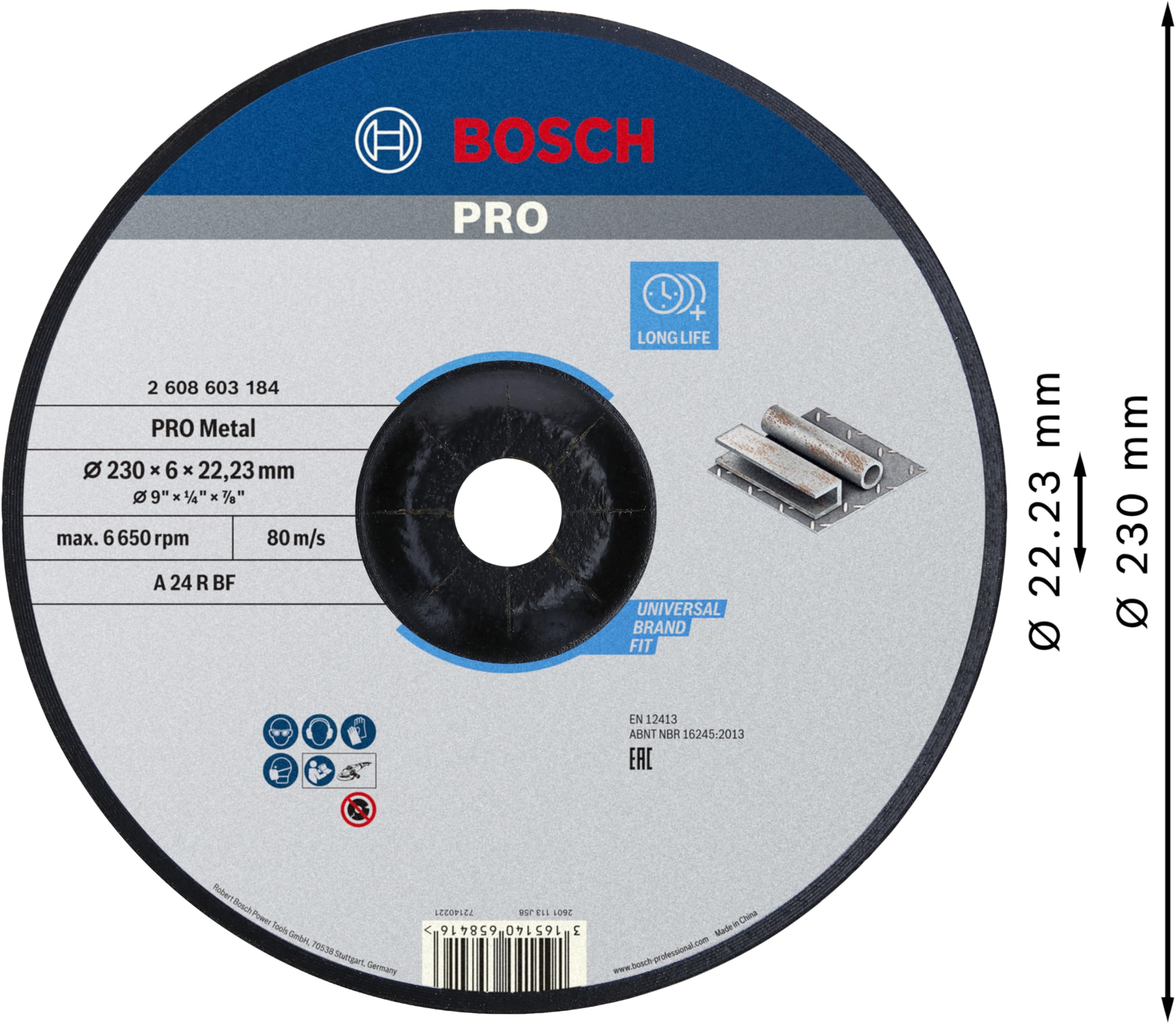 Bosch Professional Mola da Sbavo Standard for Metal Centro Depresso (per Metallo, Ø 230 x 6 mm, Accessori Smeriglatrici Angolari)