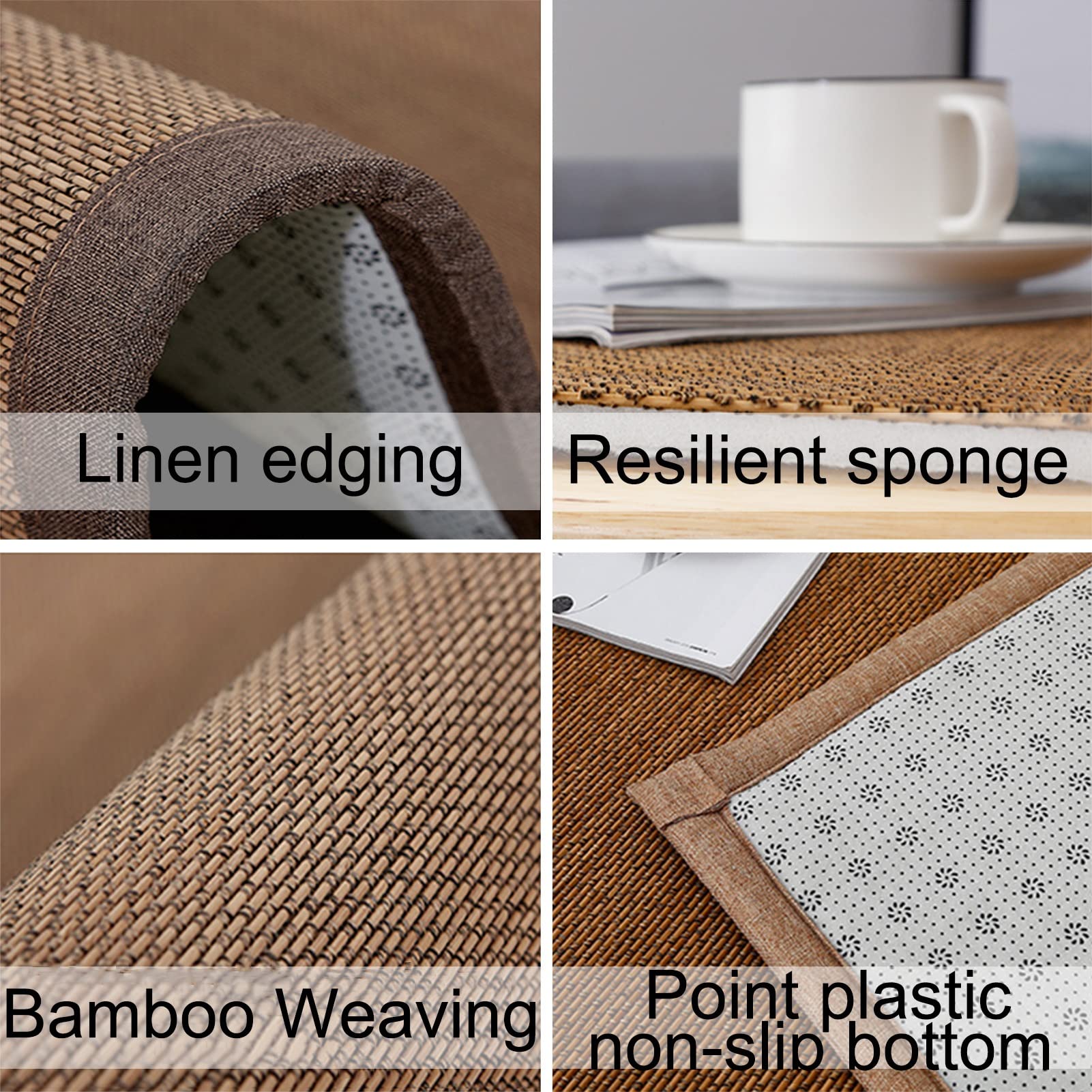 Naturfasern Bambus Teppich, 2 cm Dicker, Rutschfester Wohnzimmer-Teppich, Schwammfüllung Antikollisions-Bodenmatte Im Japanischen Stil for Büro-Balkon-Eingang